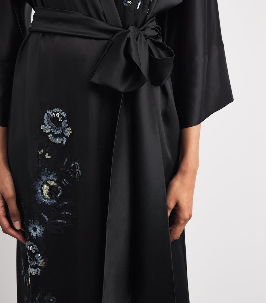 Silk Embellished Maxi Kimono Robe BLACK/SPARKLING BLCK Image 6