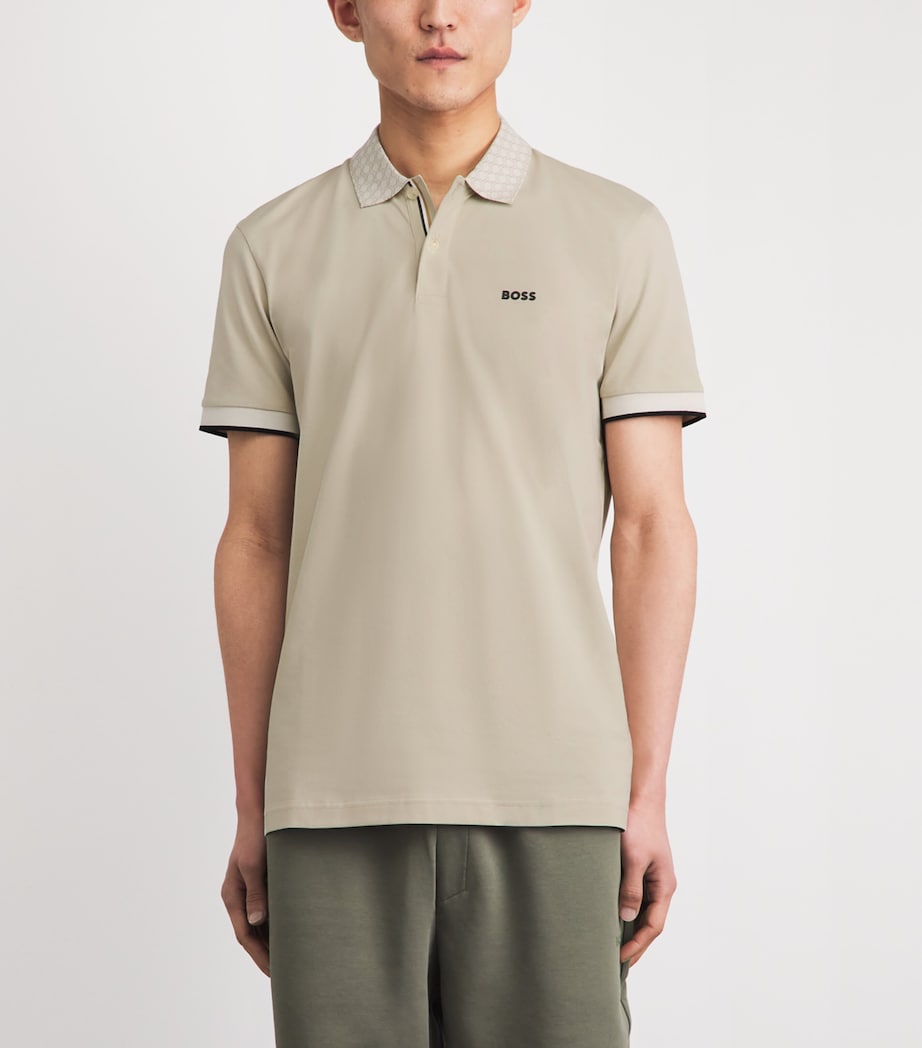 BOSS Mens Cotton Contrast-Collar Polo Shirt Light Beige Image 4