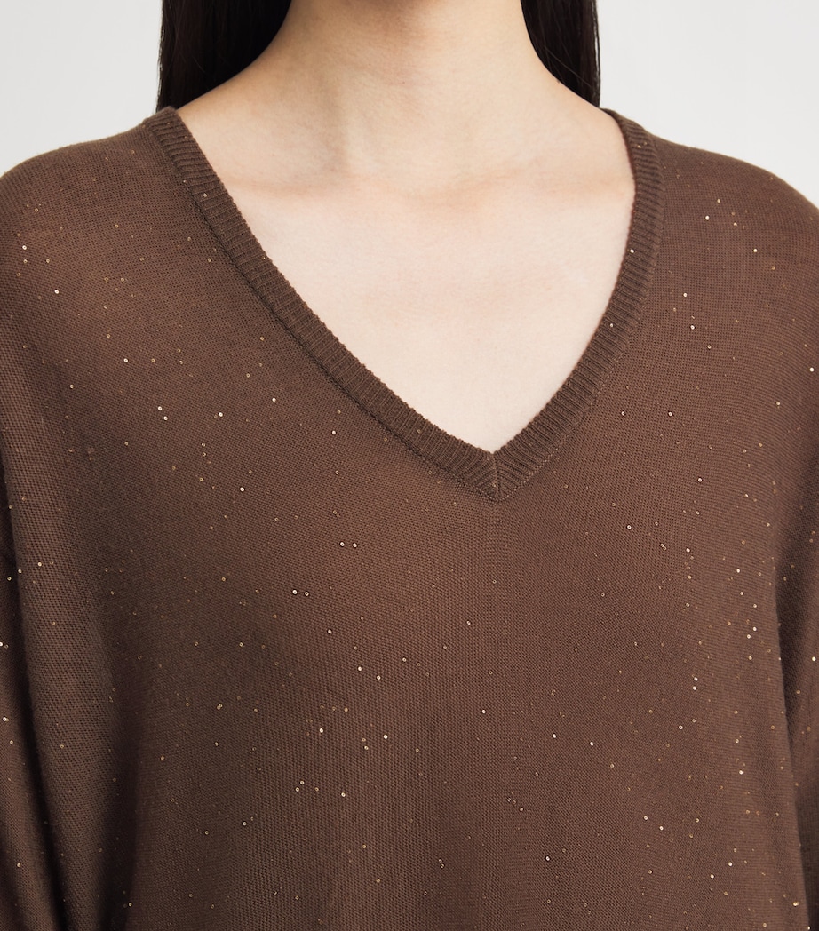 Wool Sequin V-Neck Sweater 1269 EBANO Image 6