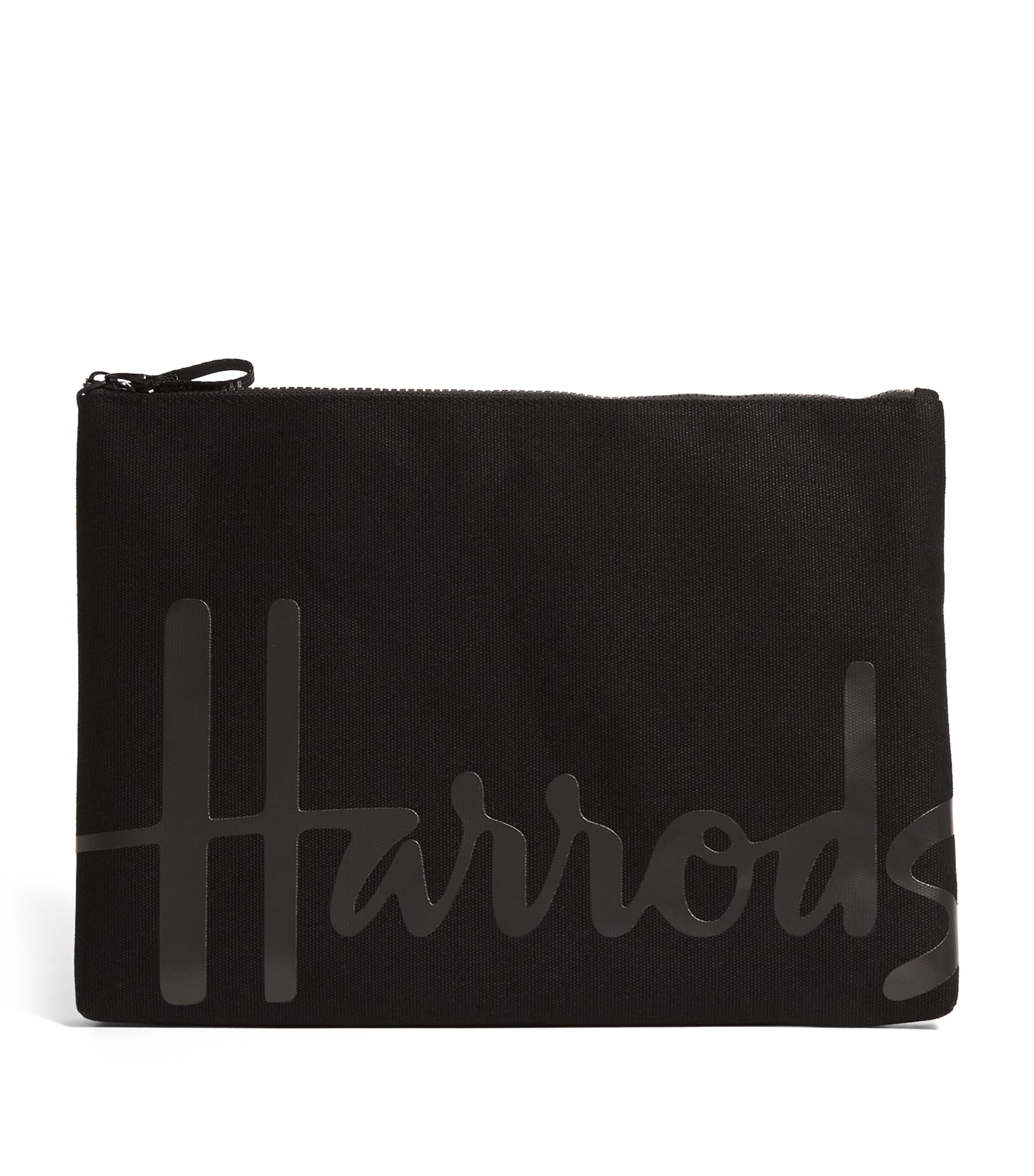 Shop Harrods Large Cotton Logo Pouch In Black