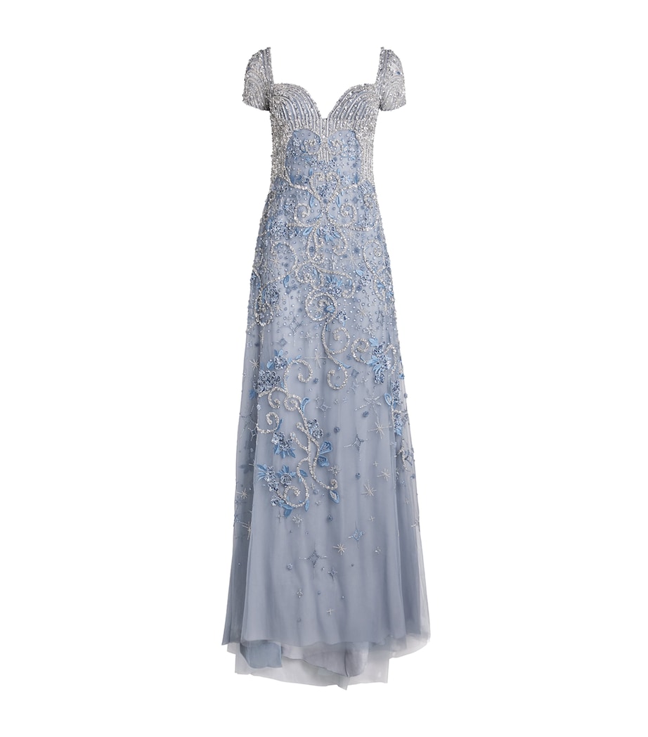 GEORGES HOBEIKA Womens Tulle Embellished Gown Blue Quarry Image 1