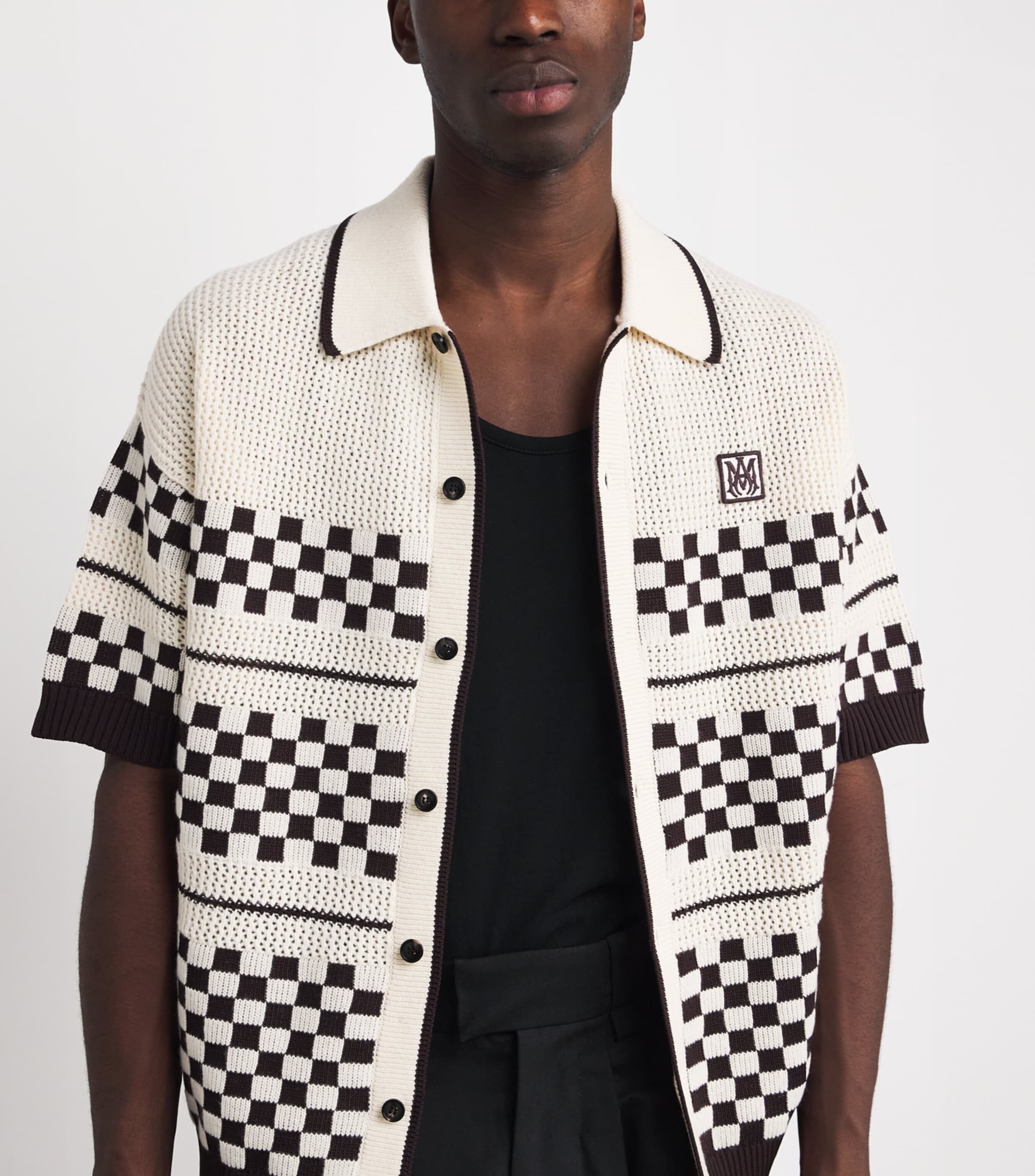 Wool-Blend Mesh Check Shirt ALABASTER Image 6