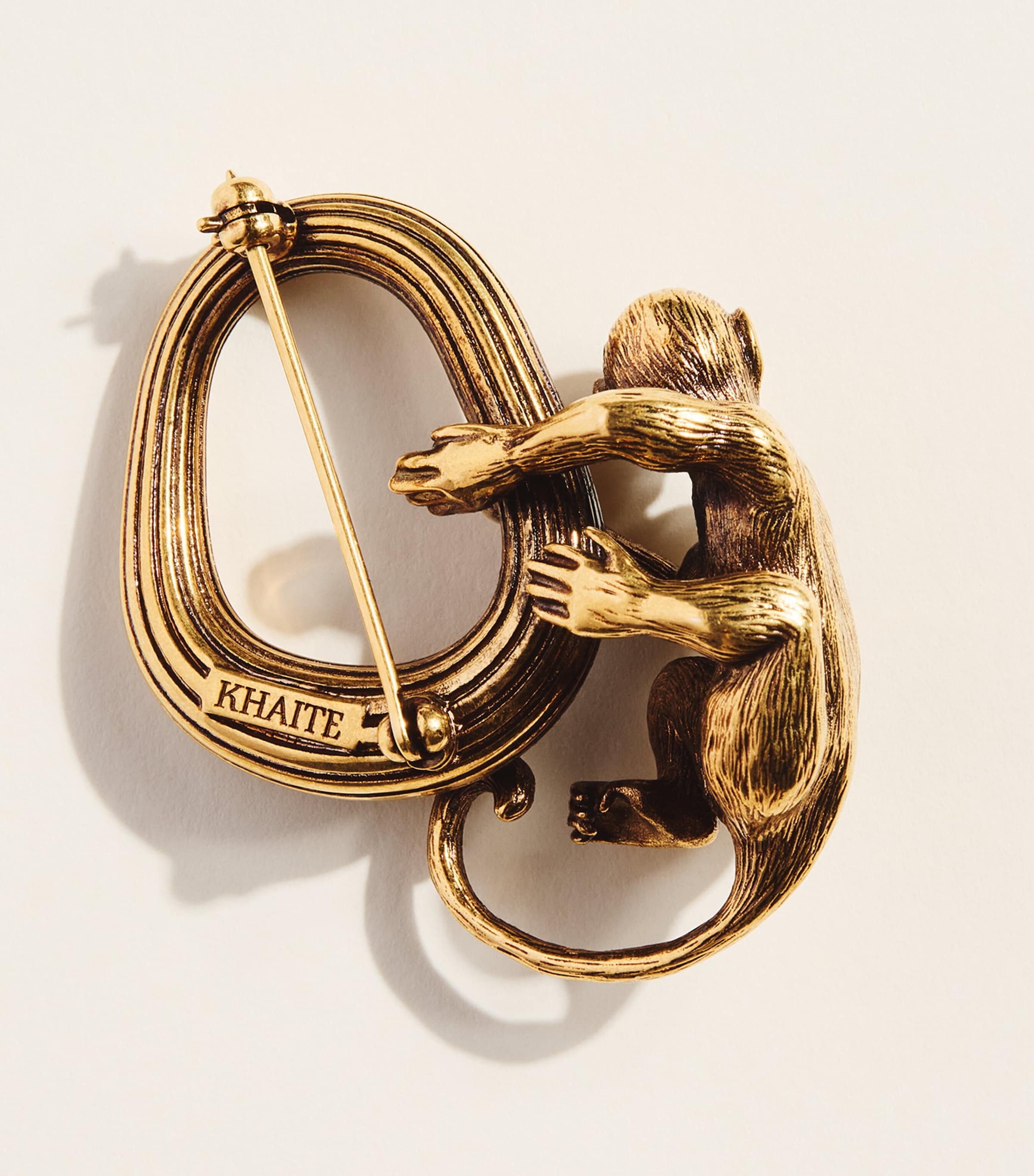 Khaite Antique-Effect Monkey Brooch Antique Gold Image 3