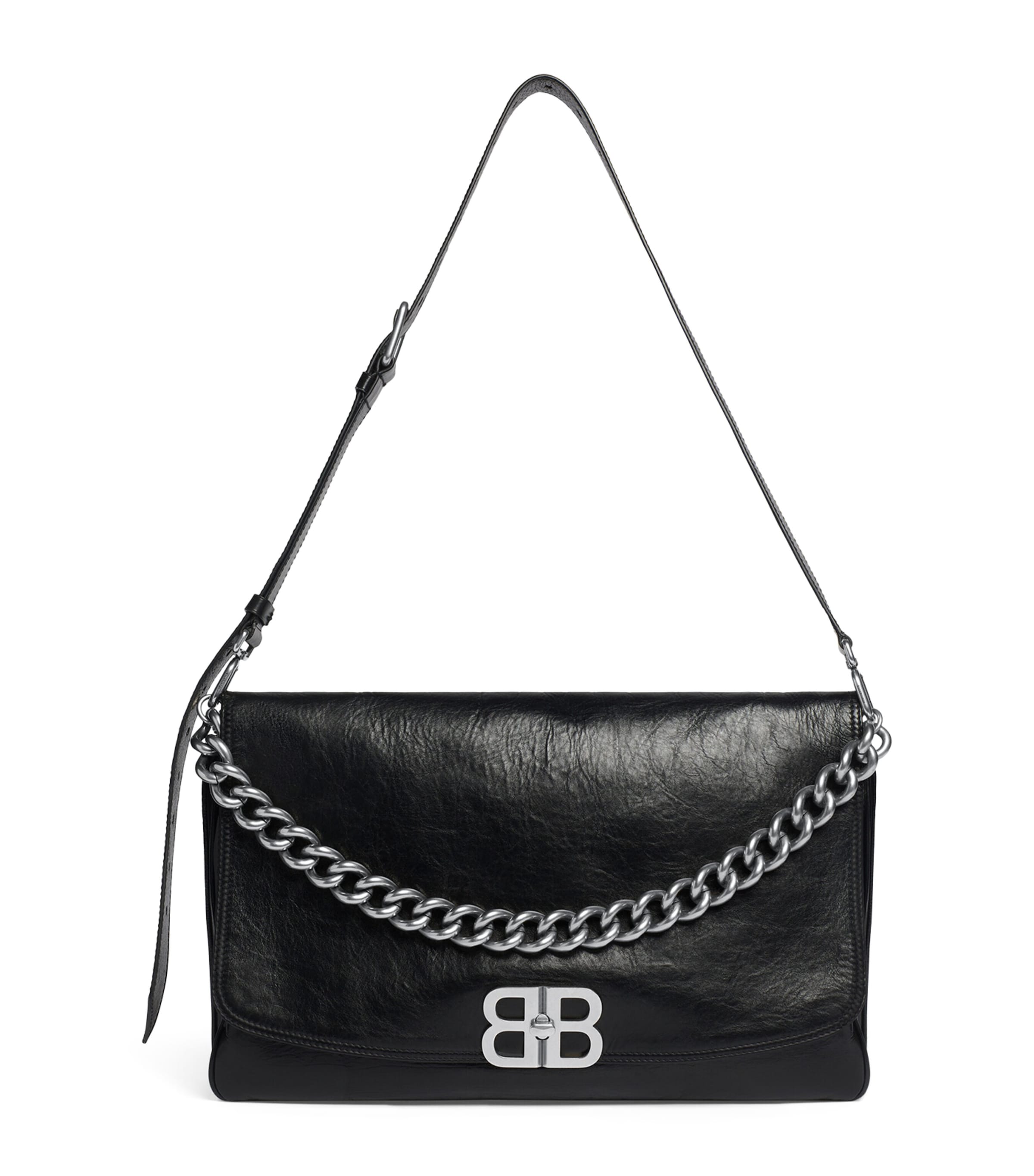 Balenciaga Leather Soft Flap Shoulder Bag In Black