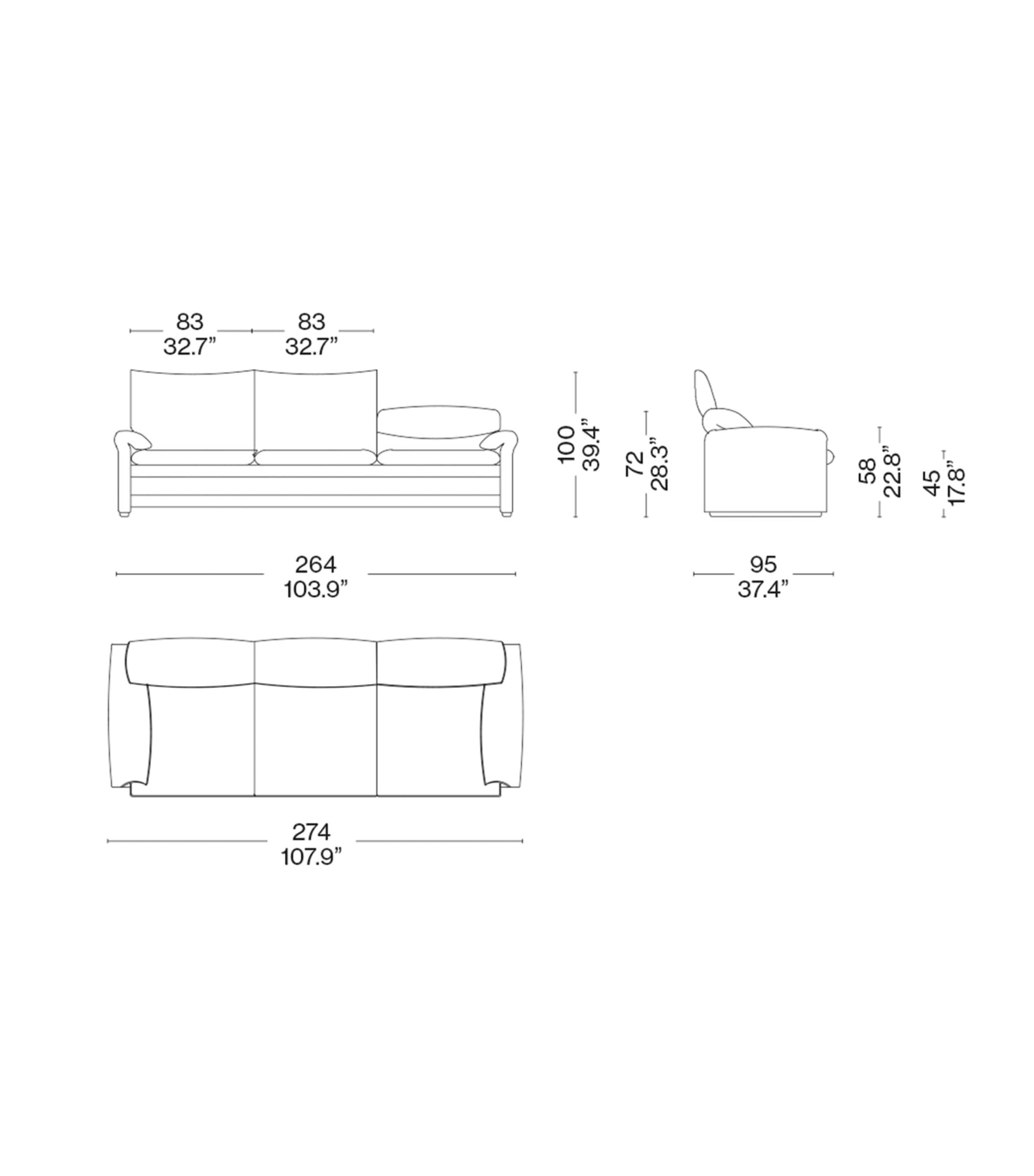 Maralunga 3-Seater Sofa BORDEAUX Image 5