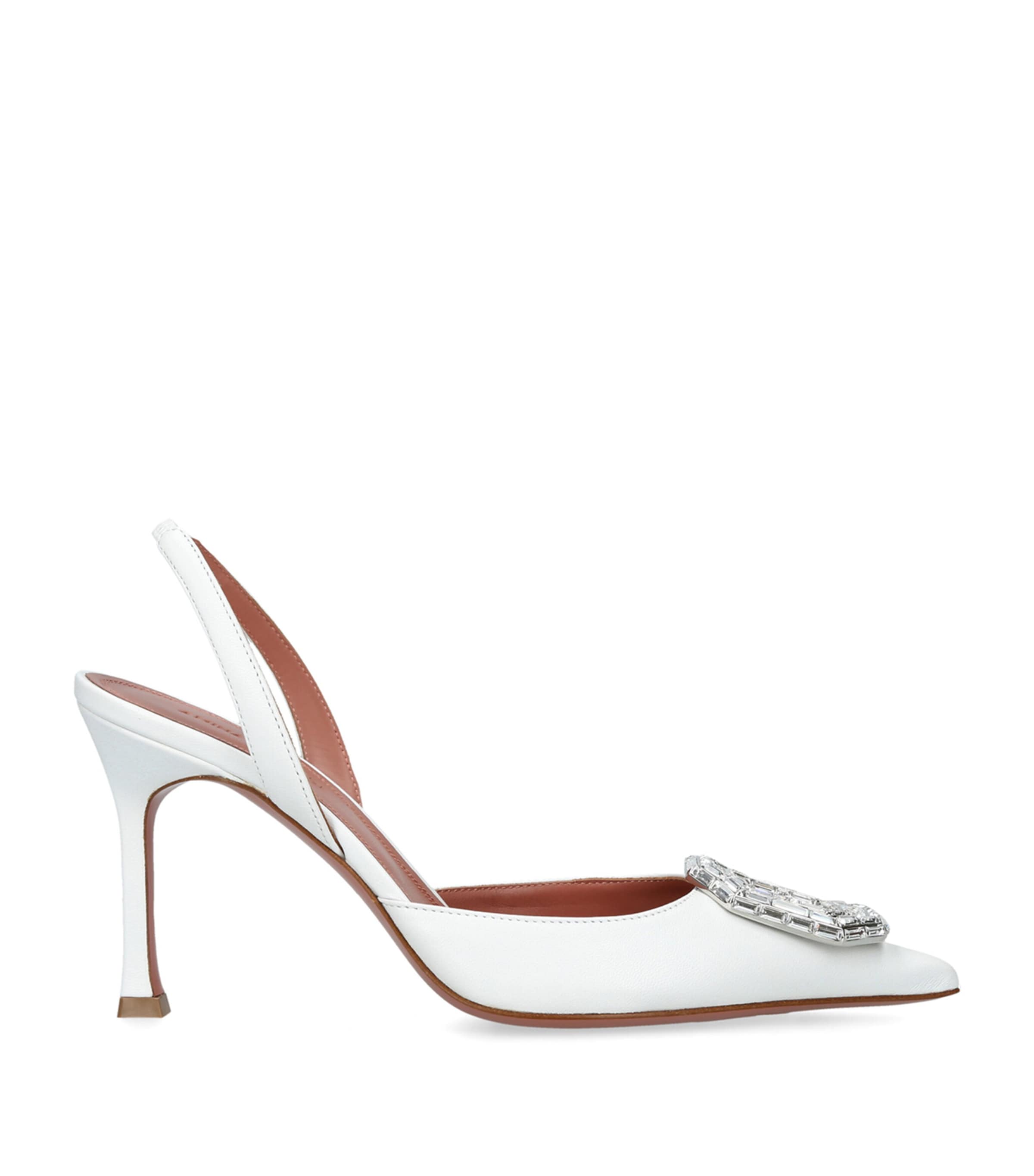 Amina Muaddi Leather Camelia Slingback Pumps 90 | Wedding | For the Bride | Shoes | Women Shoes | Heels | Slingback Heels | Designers | Amina Muaddi