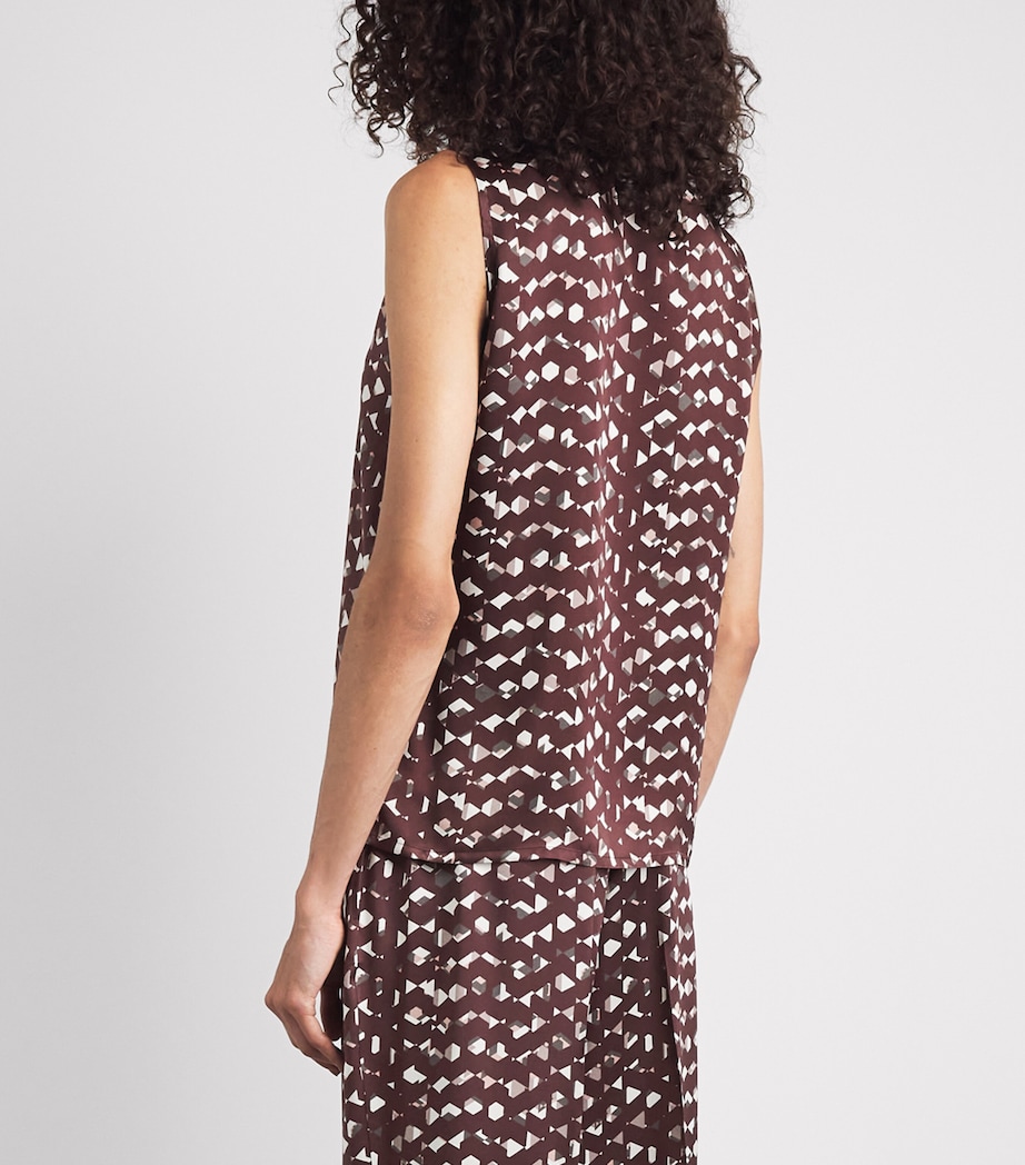 Kiton Womens Silk Printed Sleeveless Top Bordeaux Print Image 5
