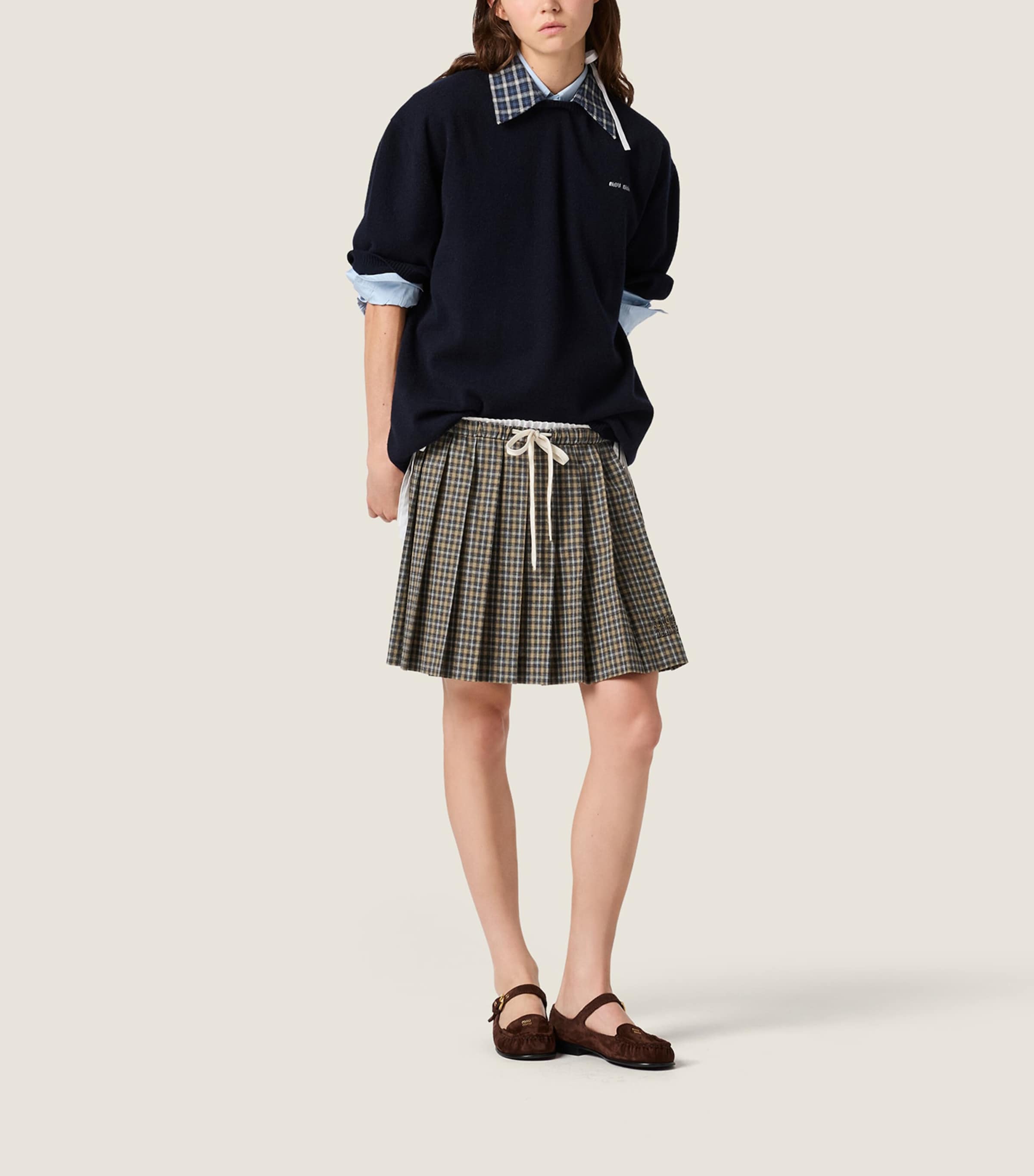 Miu Miu Womens Cashmere Short-Sleeve Polo Sweater Blue Image 2