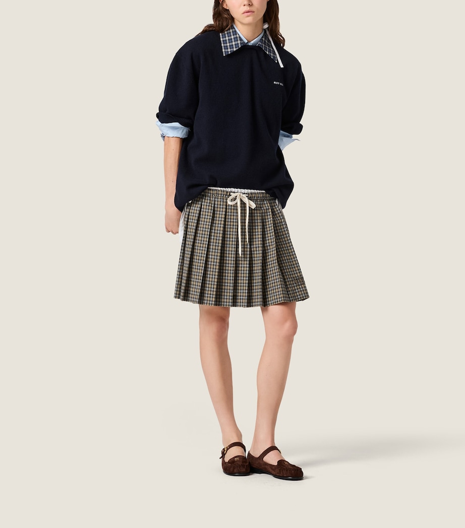 Miu Miu Womens Cashmere Short-Sleeve Polo Sweater Blue Image 2