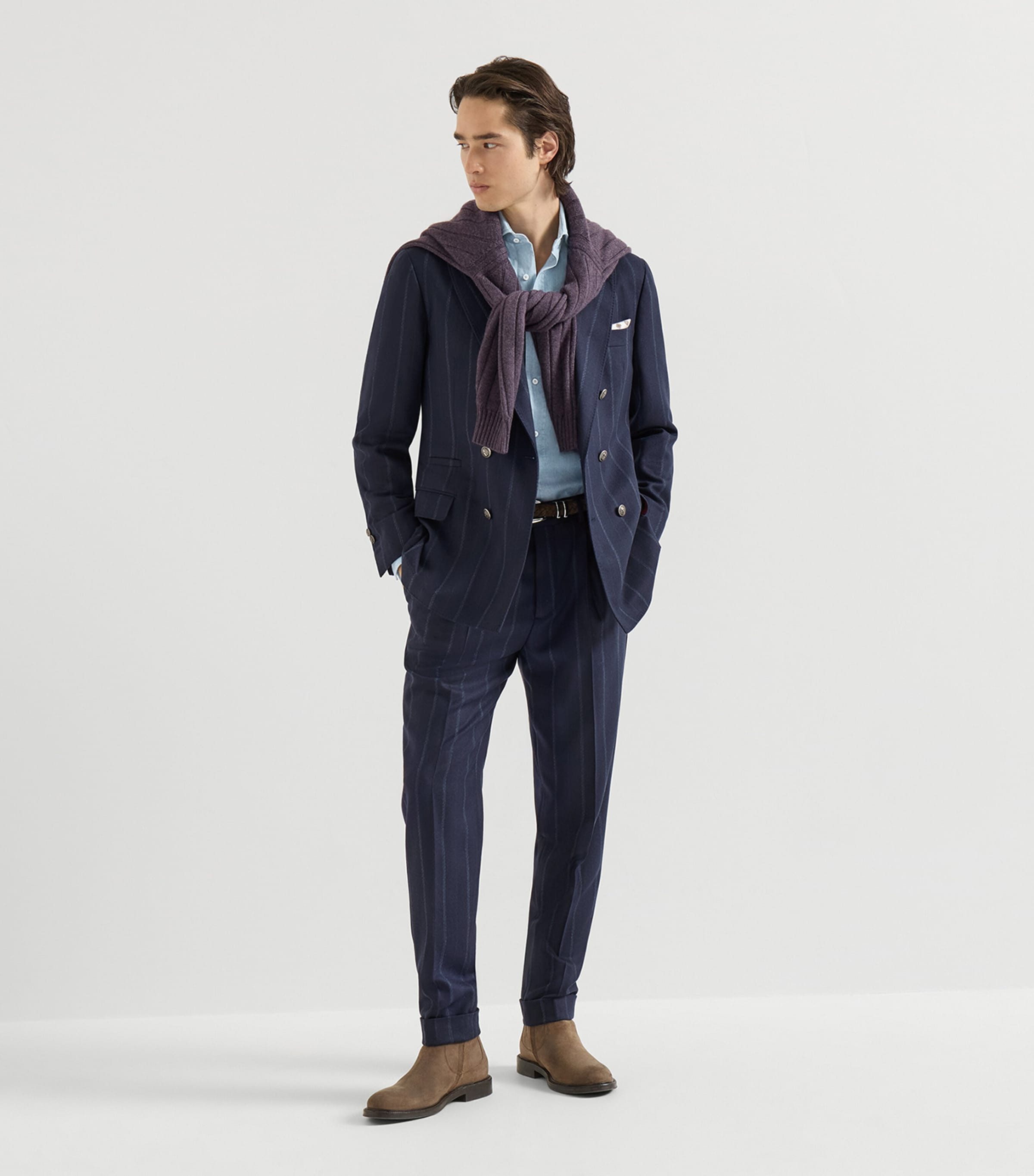 Brunello Cucinelli Mens Denim-Effect Chambray Shirt Image 3