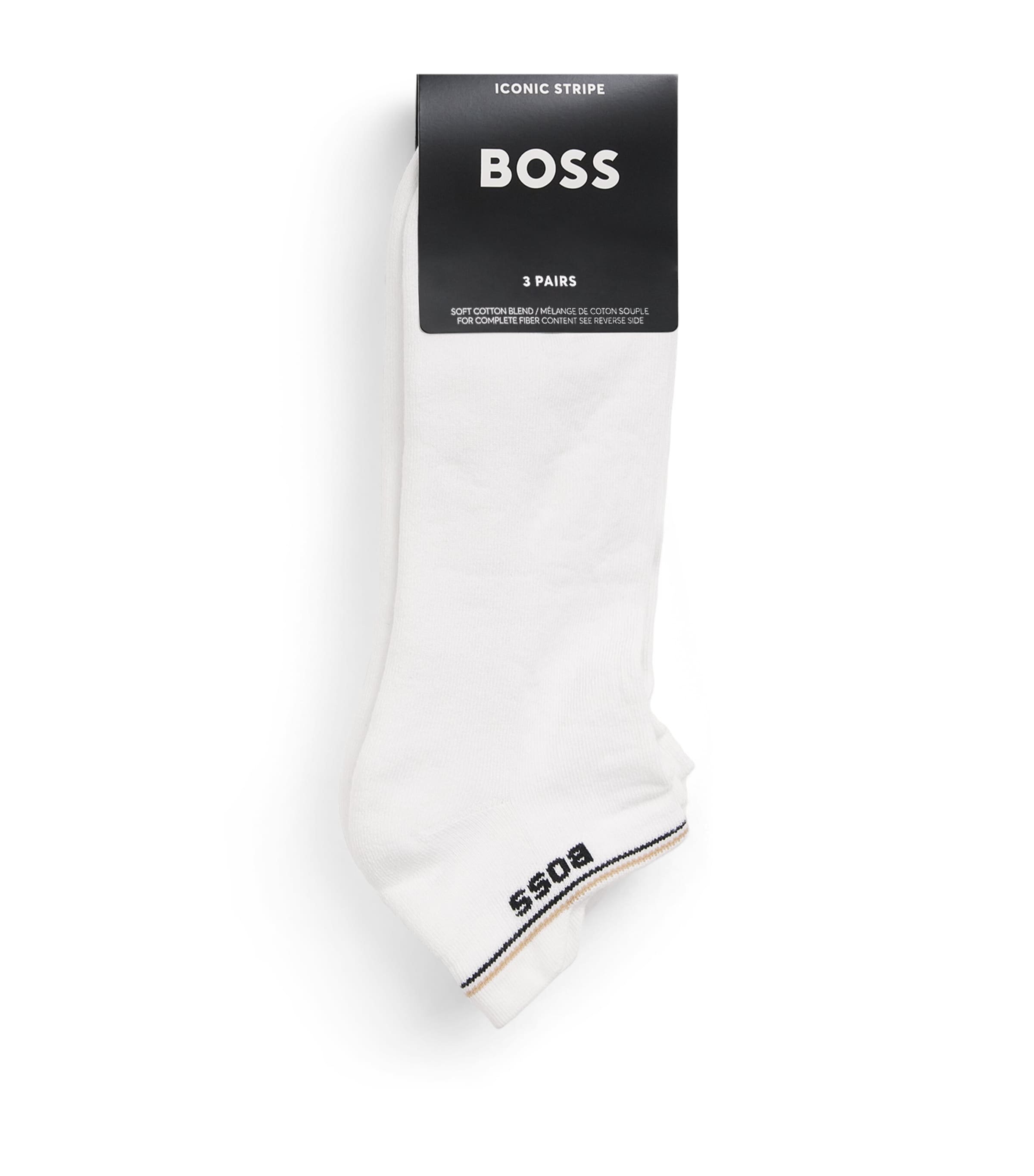 BOSS Mens Logo Stripe Socks (Pack of 3) White Image 1