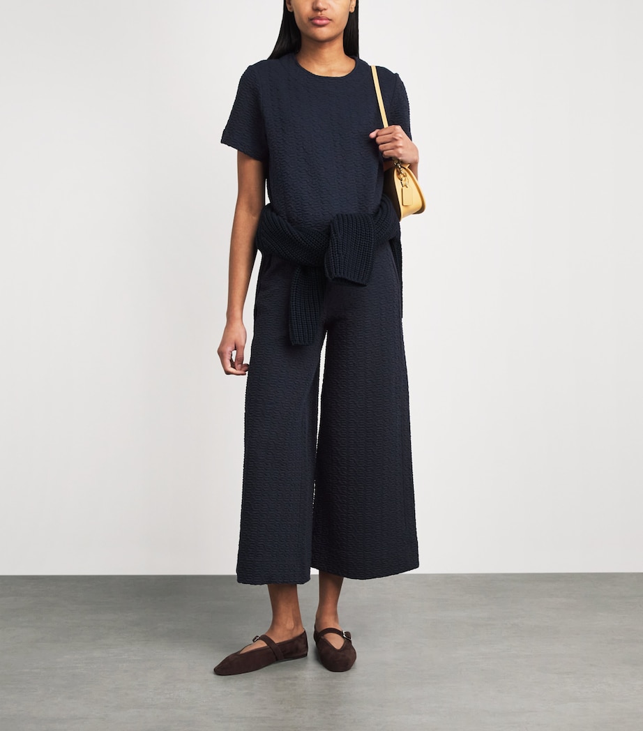 ME+EM Womens Cotton-Blend Textured Cropped Trousers Navy Image 2