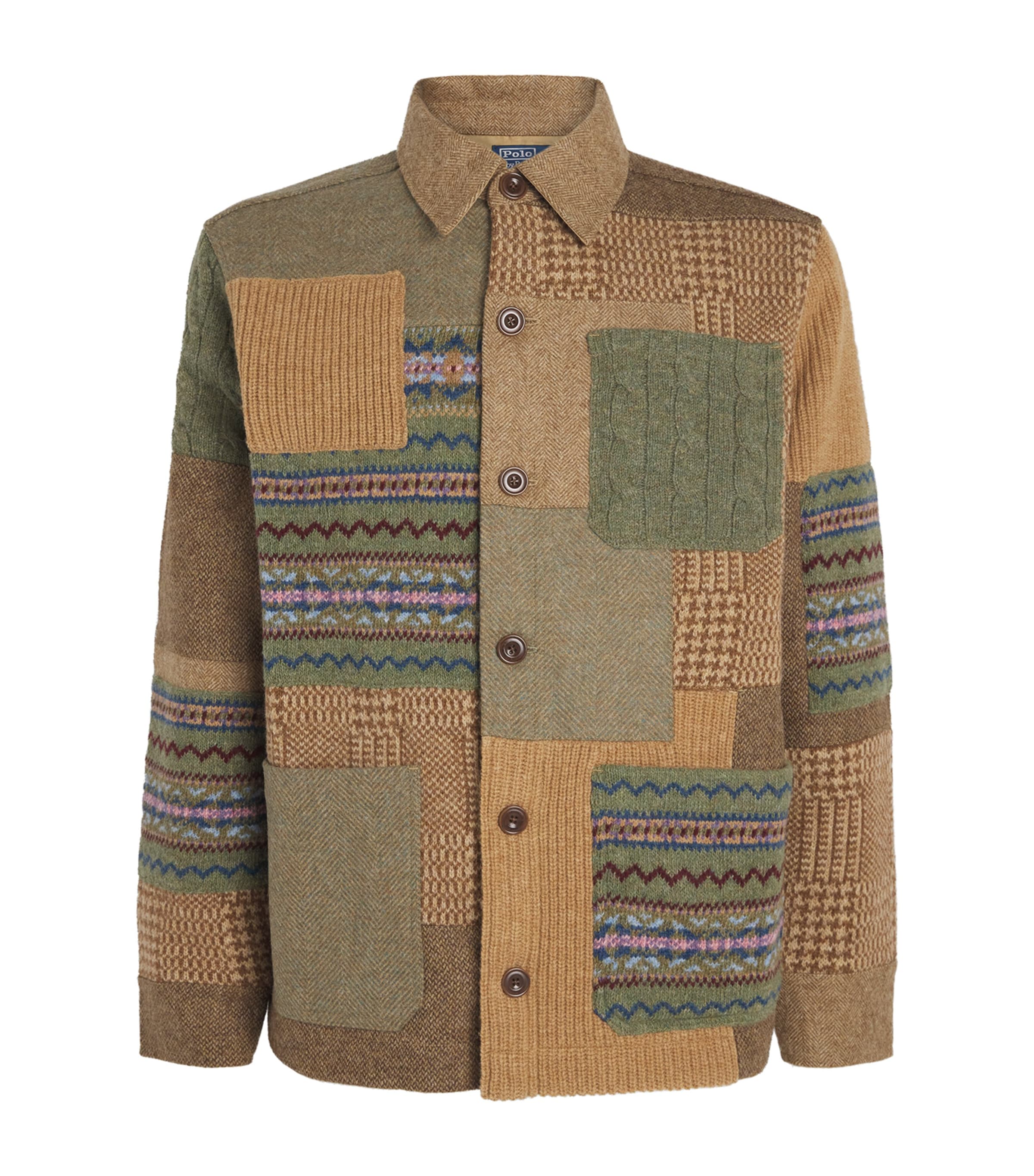 Wool-Cashmere Patchwork Utility Cardigan CLA TAN Image 1