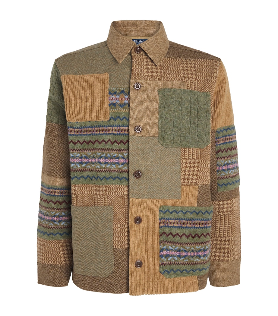 Wool-Cashmere Patchwork Utility Cardigan CLA TAN Image 1