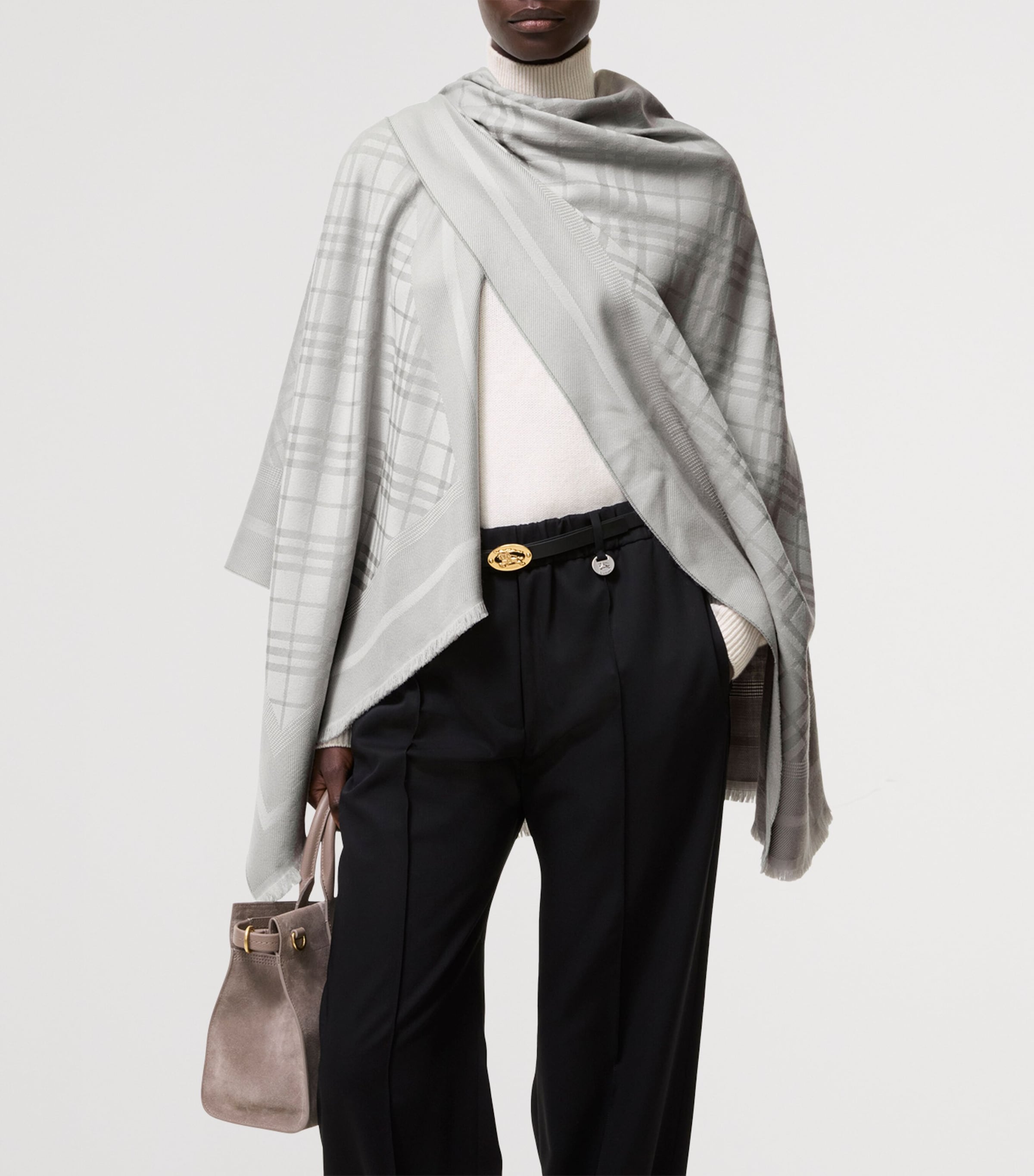 Burberry Wool-Cashmere Check Cape Pigeon Grey Image 2