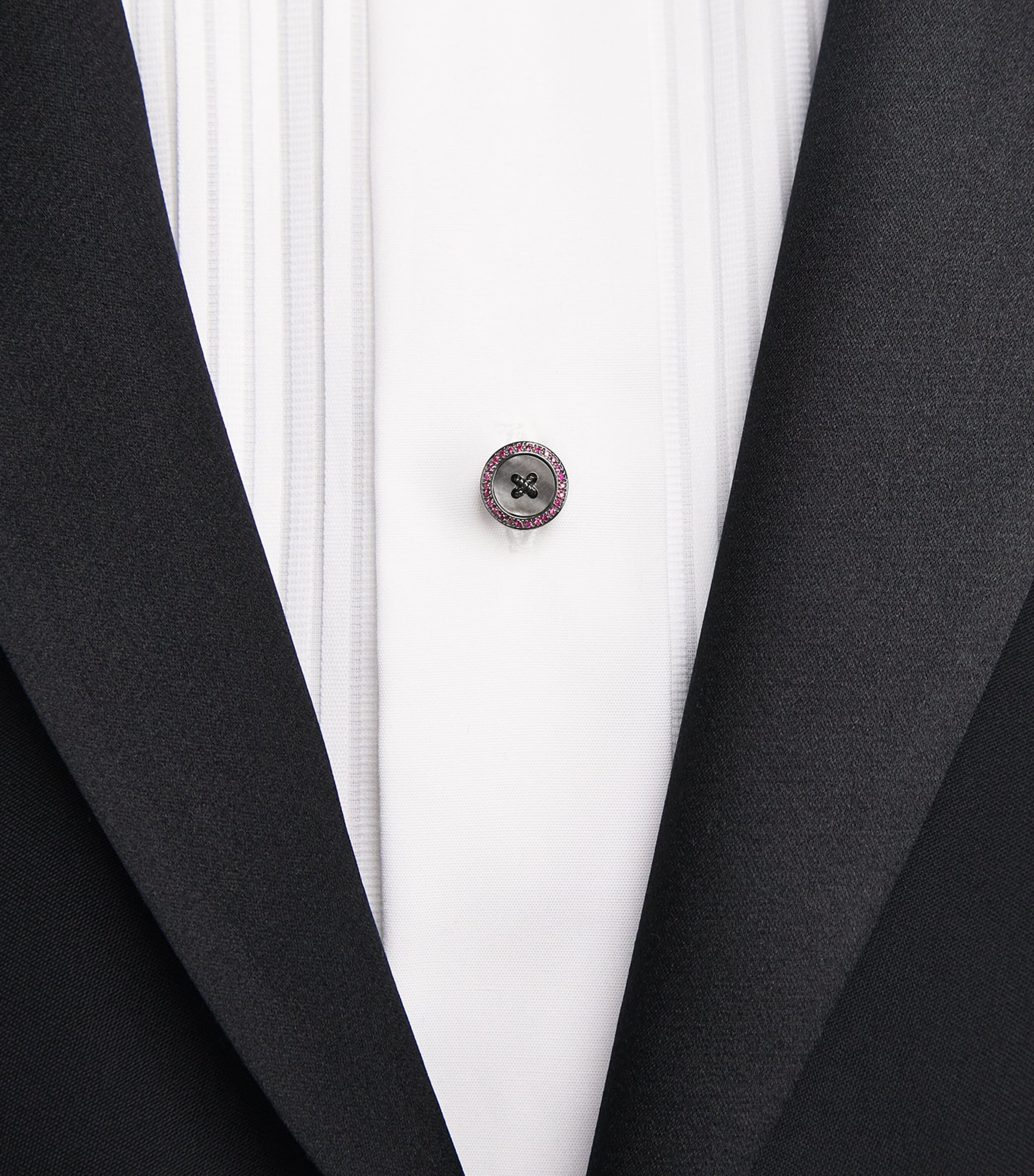 Silver Ruby-Embellished Button Cufflink and Stud Set RED Image 5