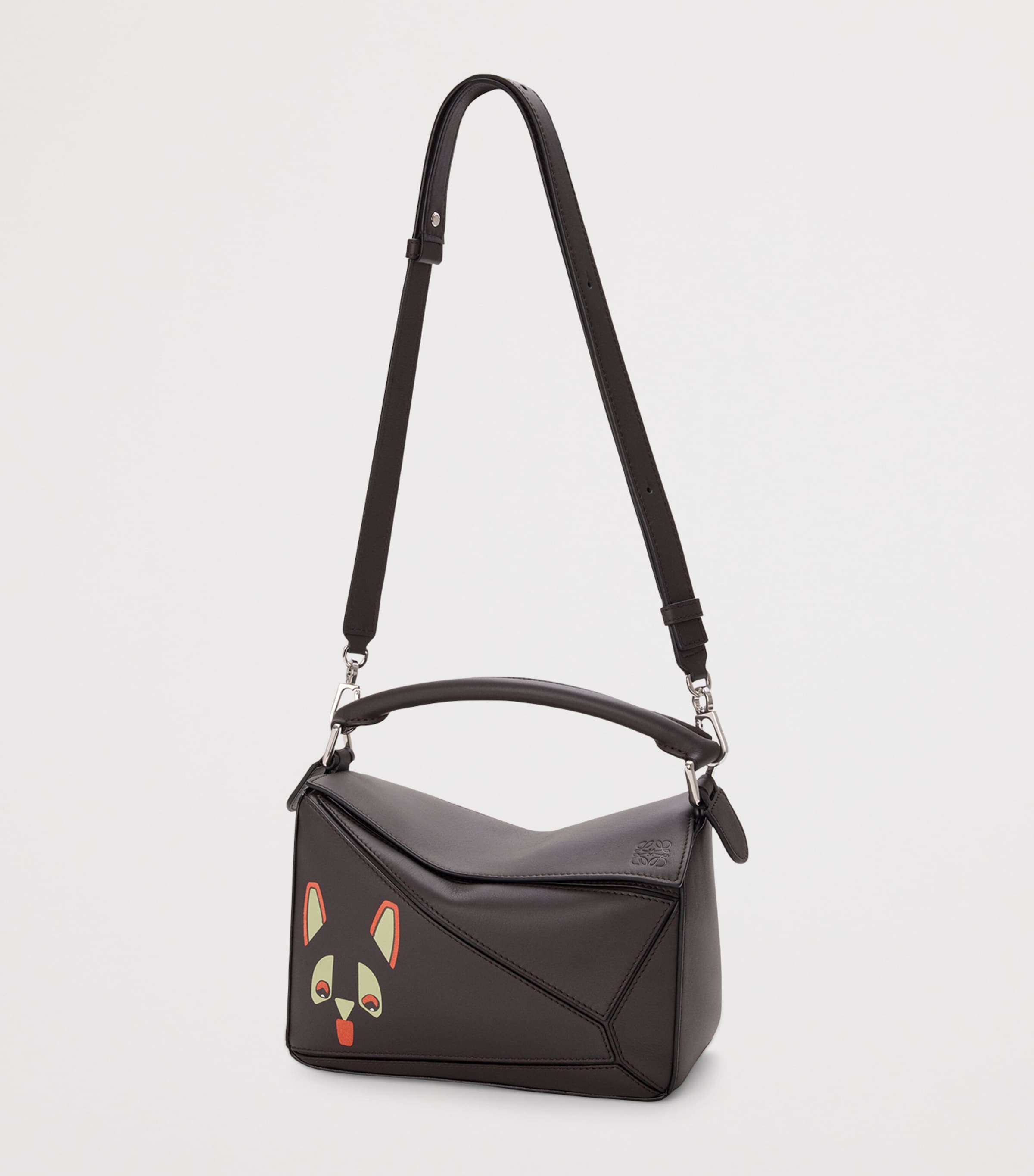 Leather Futurist Cat Puzzle Top-Handle Bag DARK TAUPE Image 4