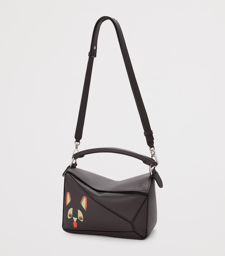 Leather Futurist Cat Puzzle Top-Handle Bag DARK TAUPE Image 4