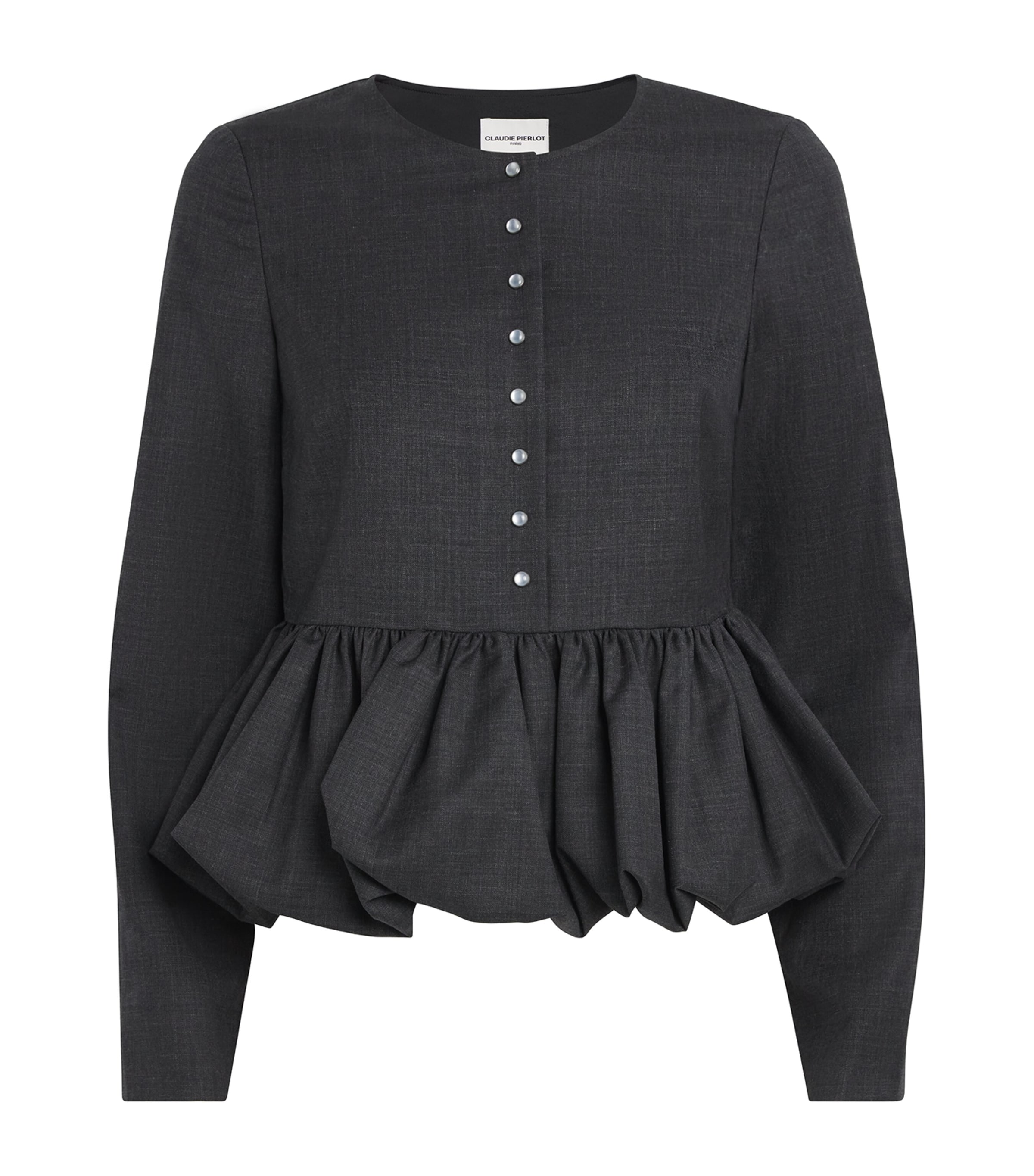 Long-Sleeve Peplum Shirt MOTTLED GREY Image 1