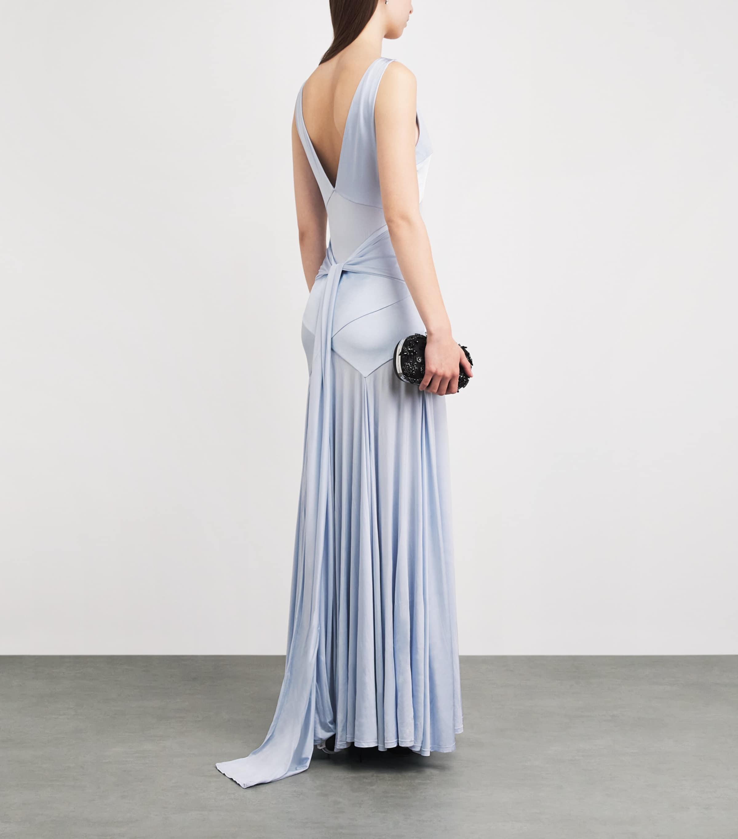 Self-Portrait Womens Satin Panelled Maxi Dress Blue Image 4