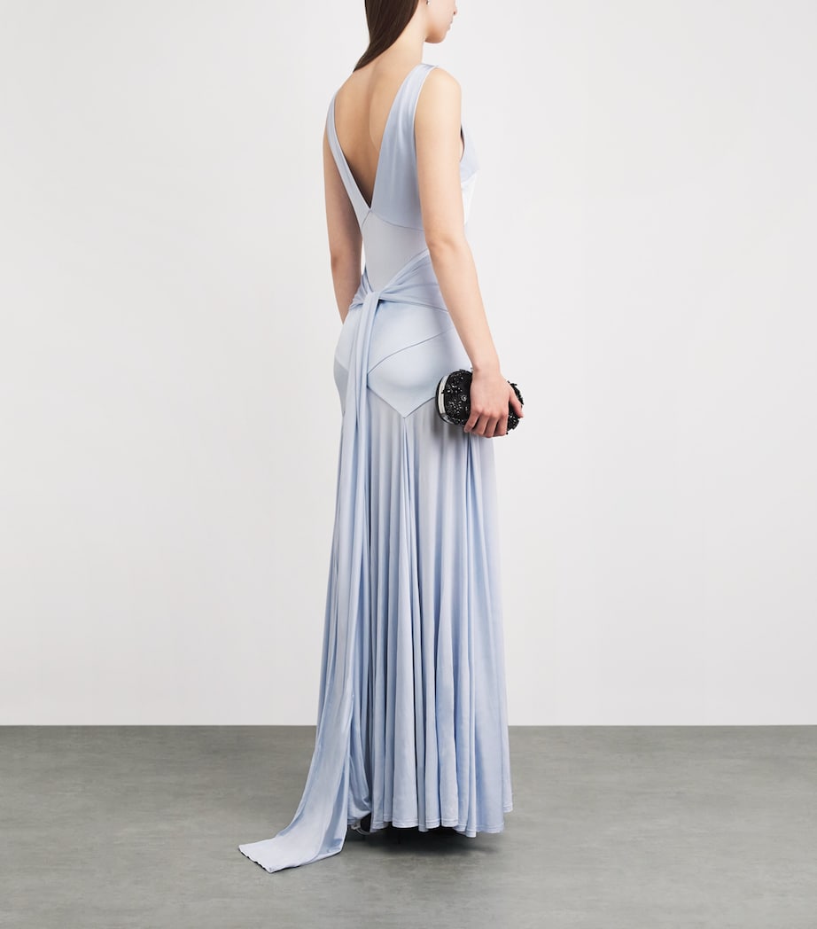 Self-Portrait Womens Satin Panelled Maxi Dress Blue Image 4