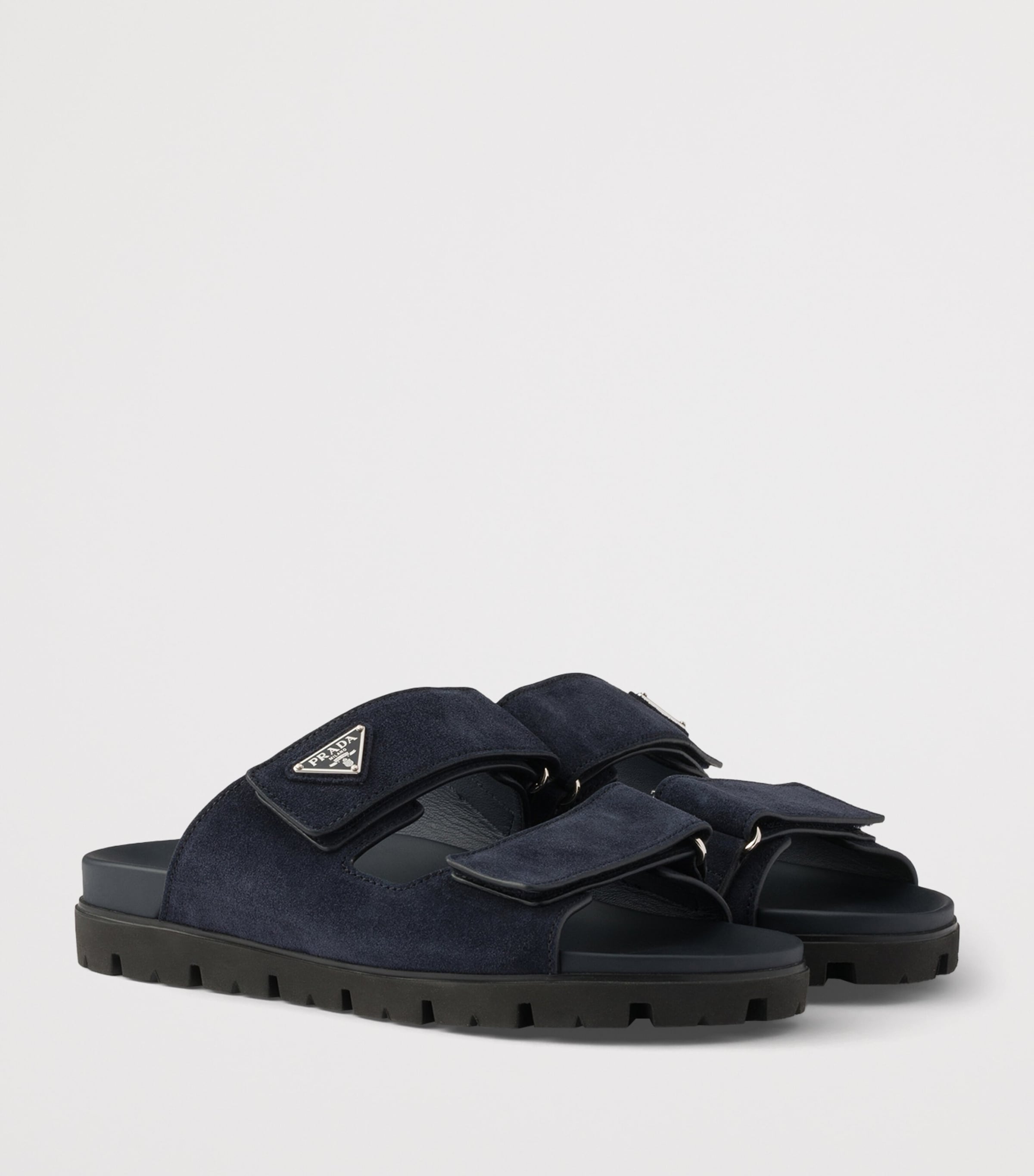 Prada Suede Velcro Sandals Blue Image 2