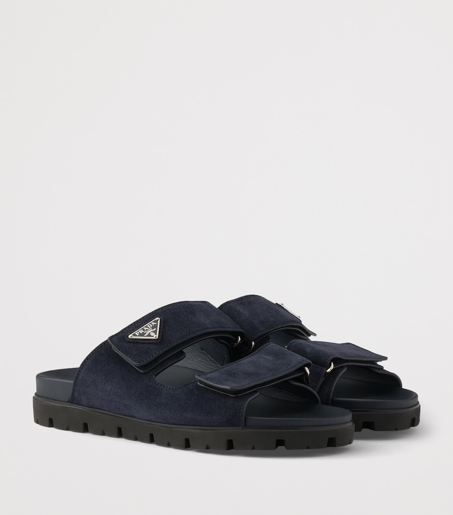 Prada Suede Velcro Sandals Blue Image 2