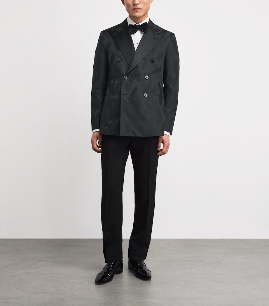 Ralph Lauren Purple Label Mens Cotton-Silk Double-Breasted Kent Tuxedo Jacket Black Tonal Image 2