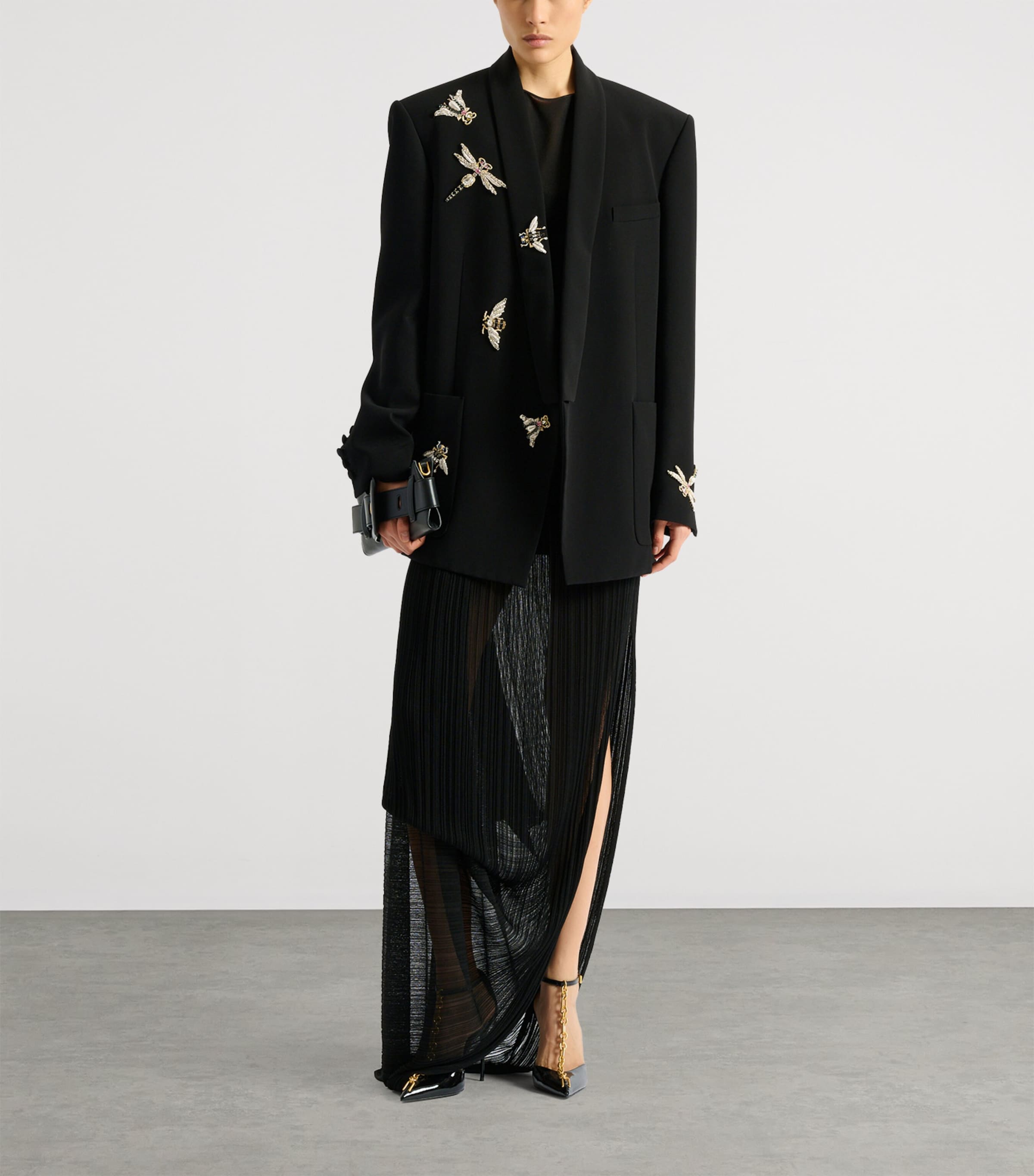 Balmain Womens Embellished Insect Blazer Eah Noir/multico Image 2