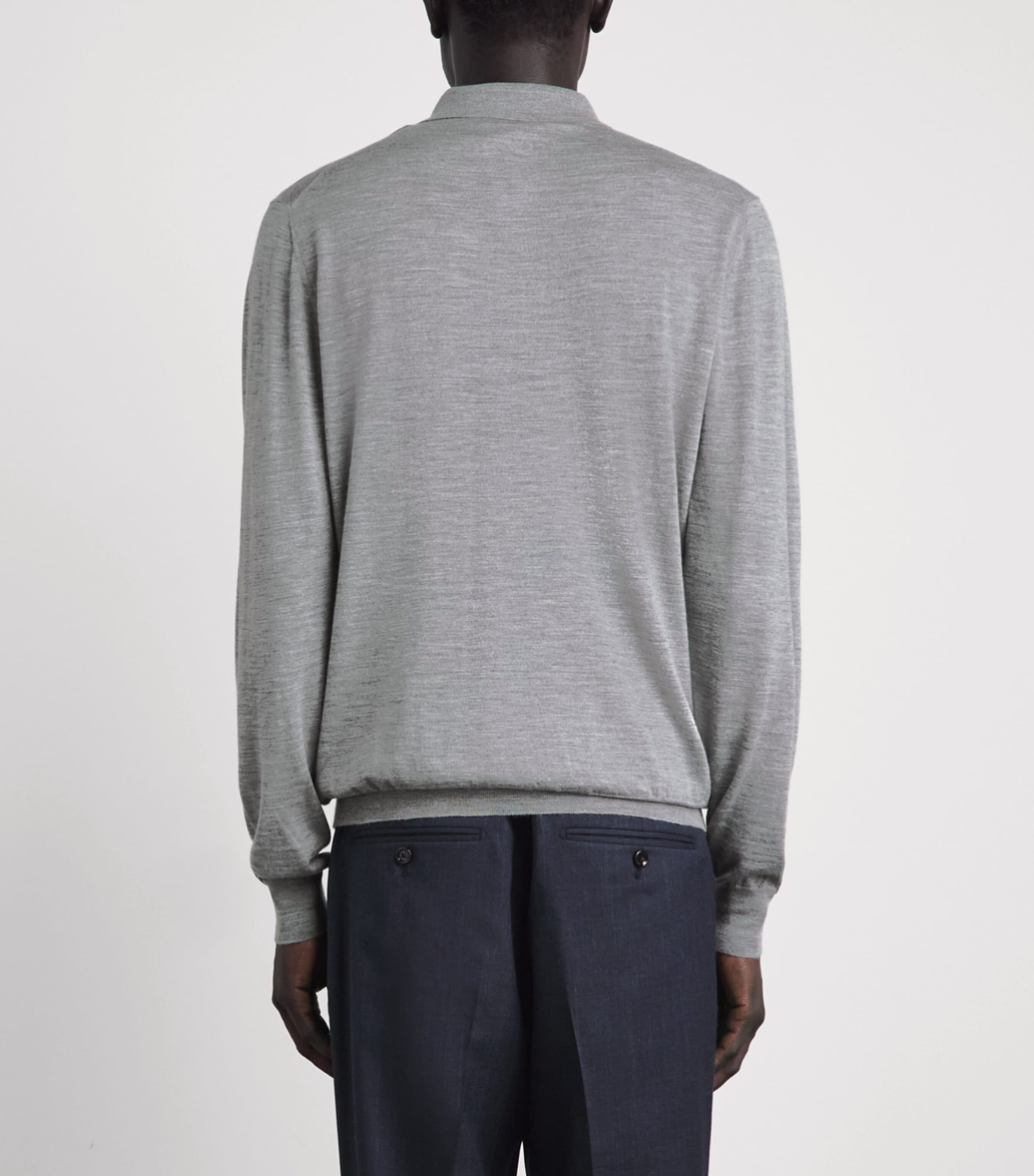 Lardini Mens Wool-Silk-Cashmere Quarter-Zip Sweater Grey Image 5