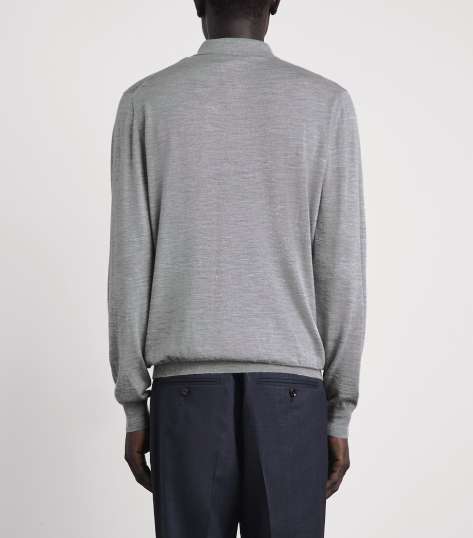 Lardini Mens Wool-Silk-Cashmere Quarter-Zip Sweater Grey Image 5