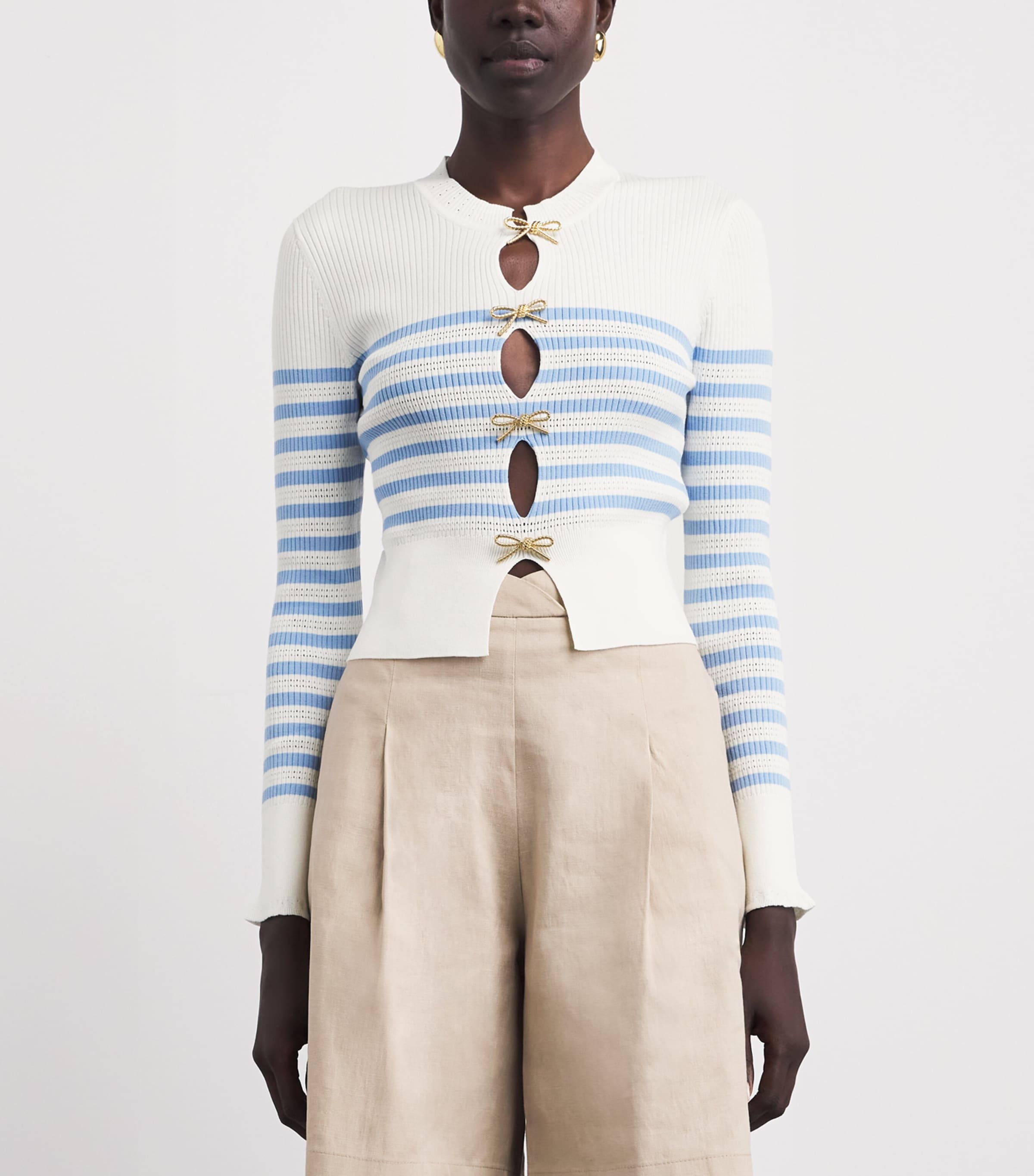 Claudie Pierlot Womens Stripe Bow-Detail Sweater Dual Color Image 4