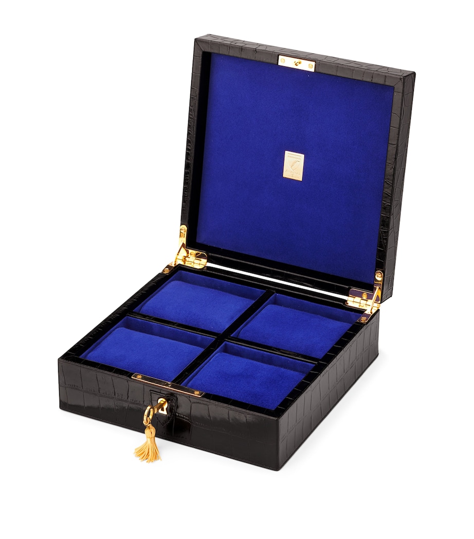 Croc-Embossed Leather Watch Roll BLACK Image 2