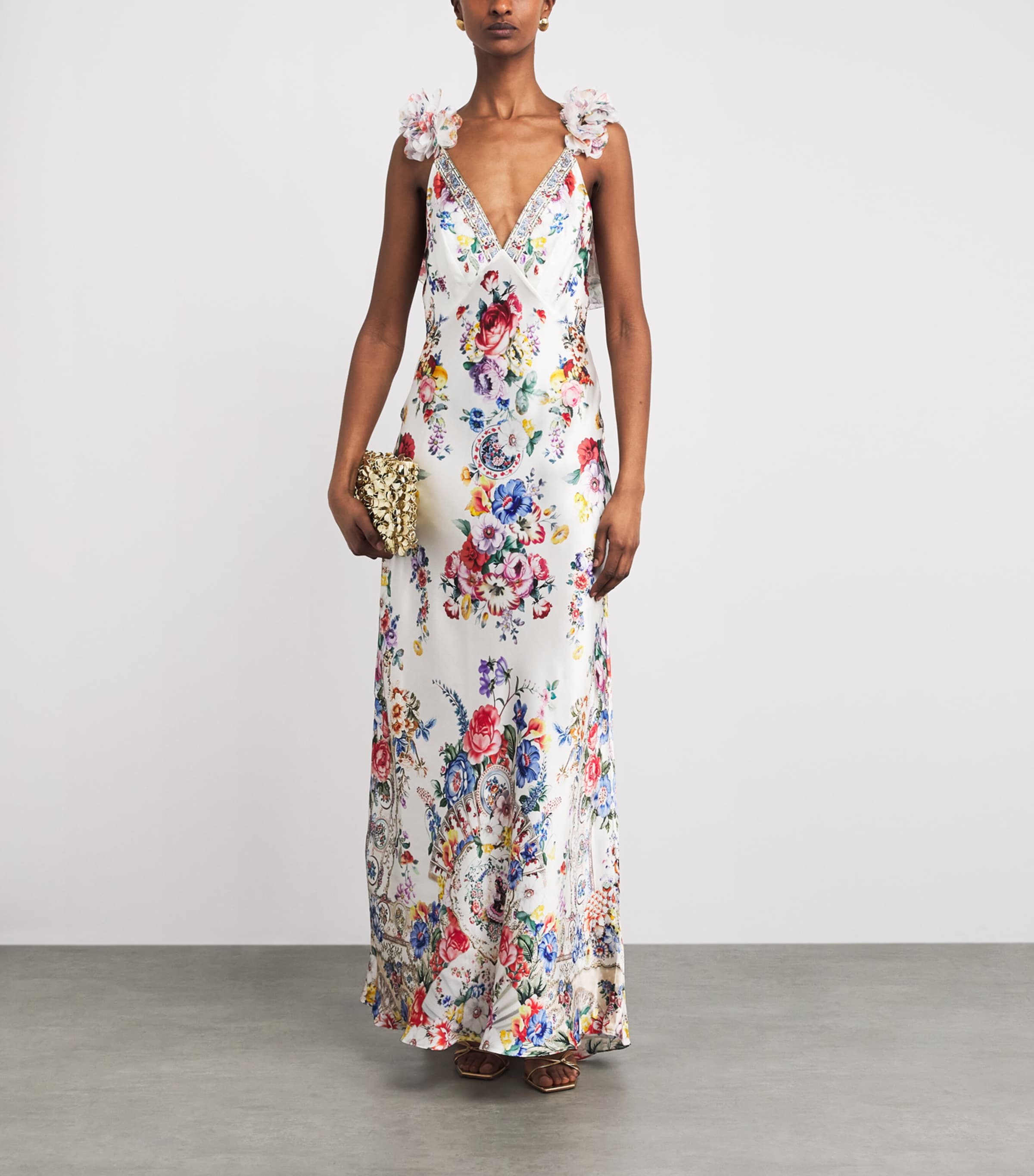 Camilla Womens Silk Floral Print Maxi Dress Ilefgran Image 2