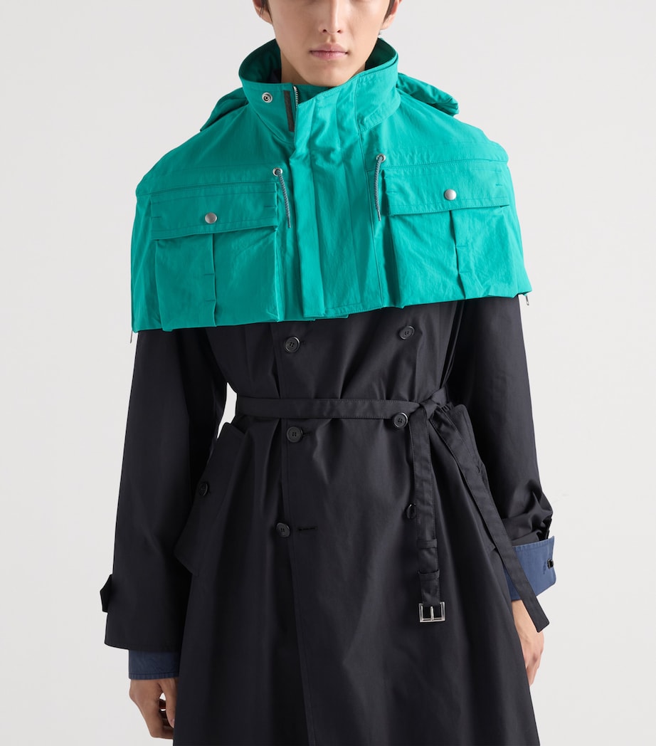 Prada Mens Cotton-Blend Collarless Trench Coat Black Image 6