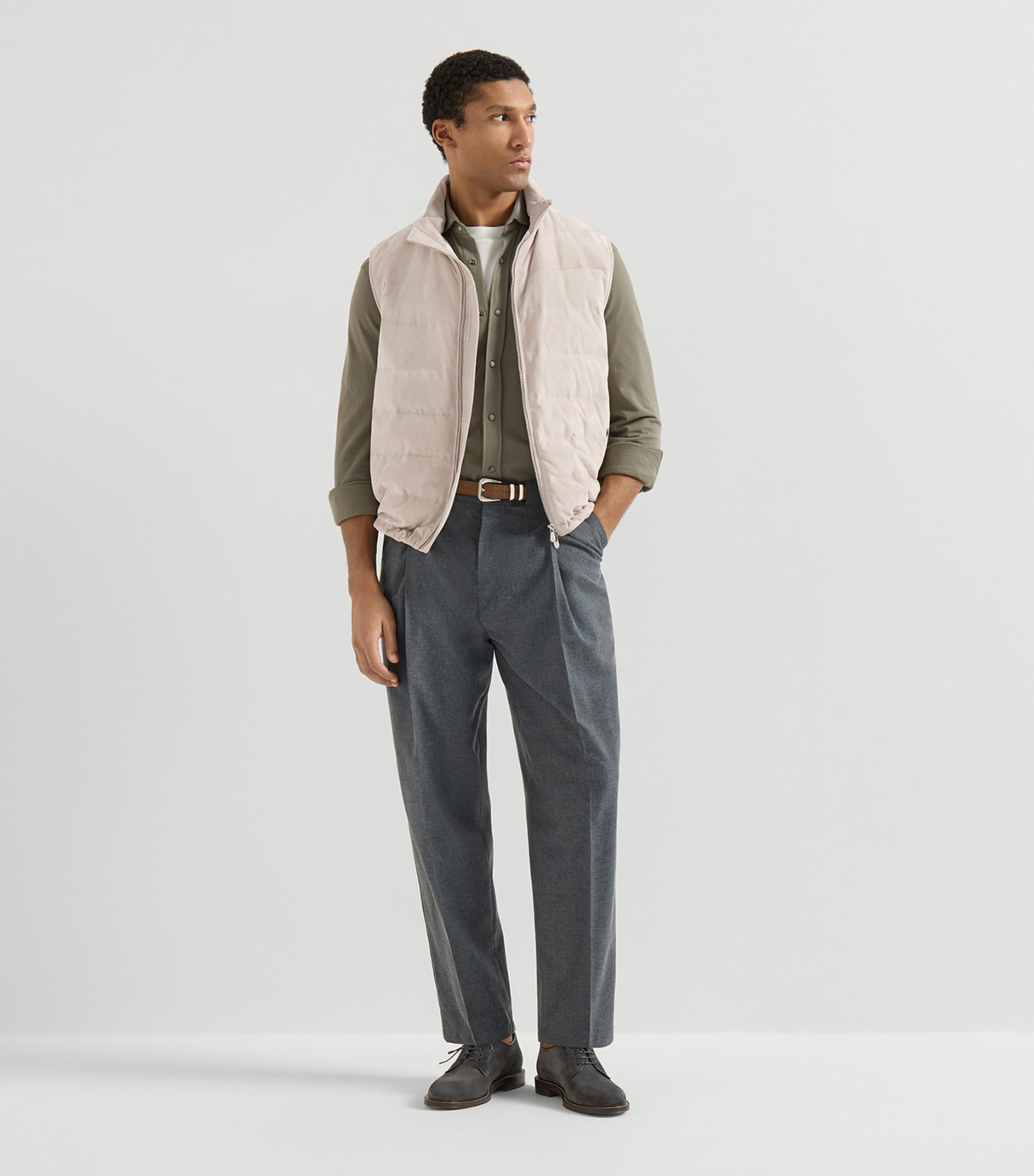 Brunello Cucinelli Mens Suede Quilted Down Gilet Image 5
