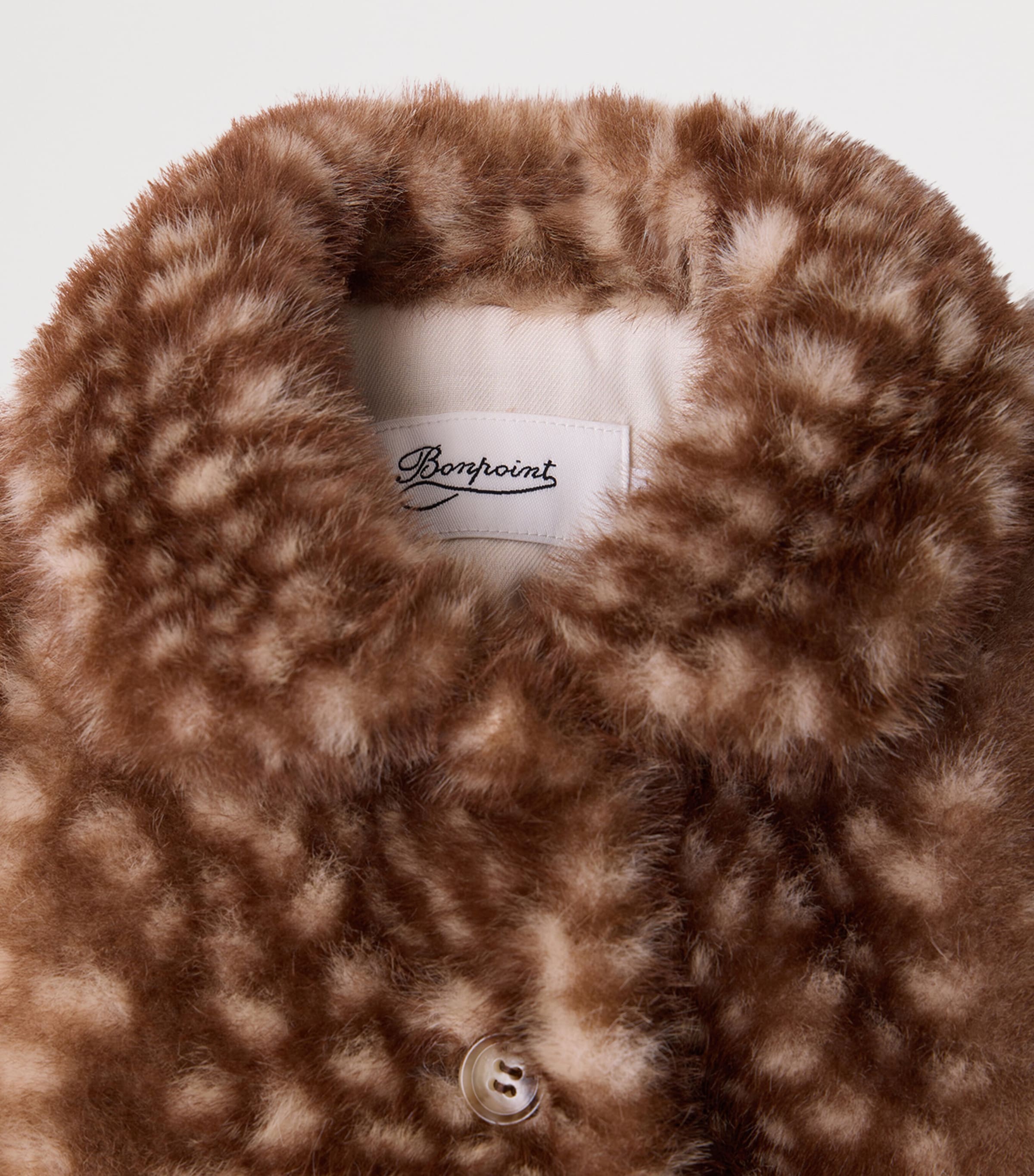 Bonpoint Faux Fur Deer Print Coat (6-18 Months) Caramel Image 3