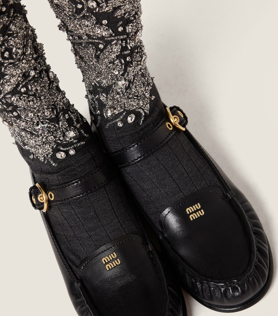 Miu Miu Womens Leather Strap-Detail Loafers Image 6