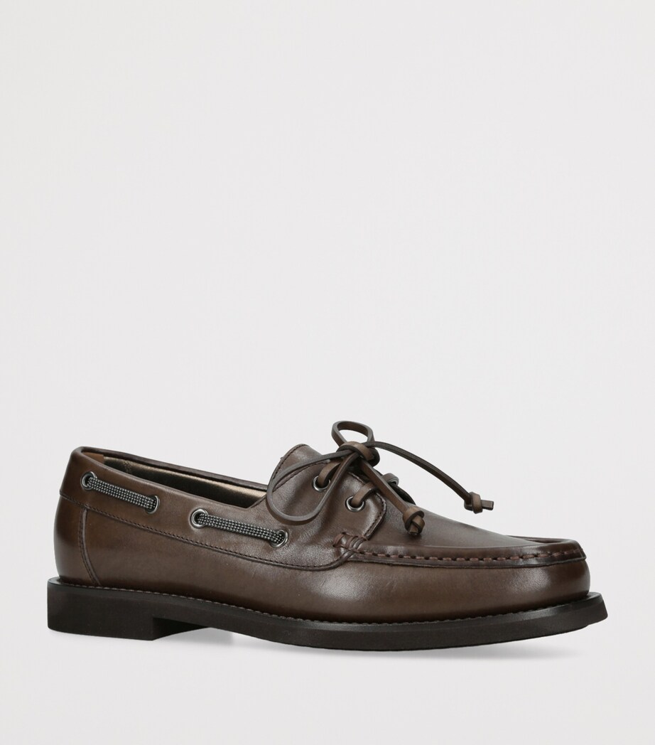 Brunello Cucinelli Leather Boat Shoes Brown Image 3