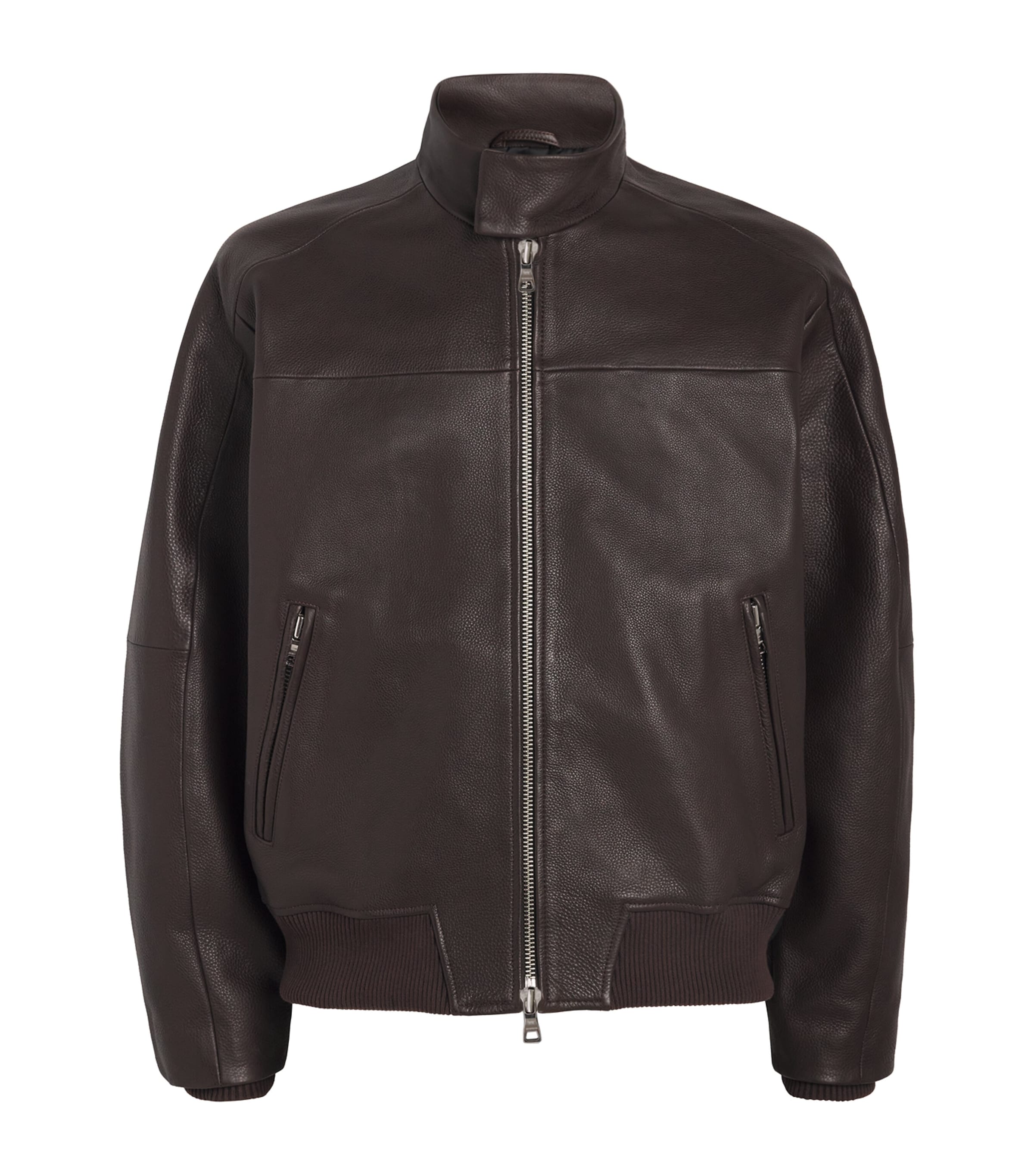 Won Hundred Mens Leather Bomber Jacket Coffee Bean Image 1