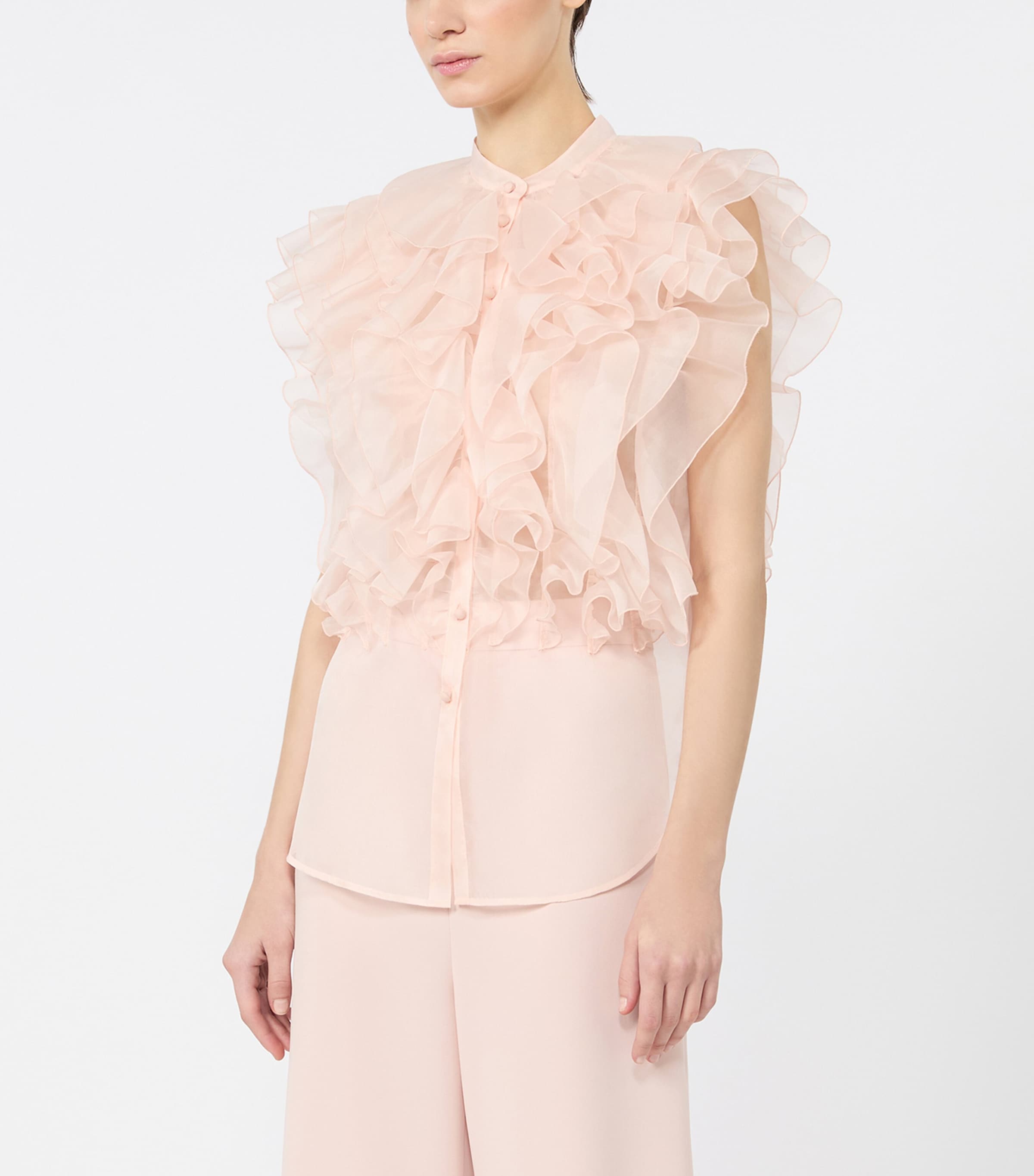 Max Mara Womens Silk Ruffled Blouse Powder Image 3