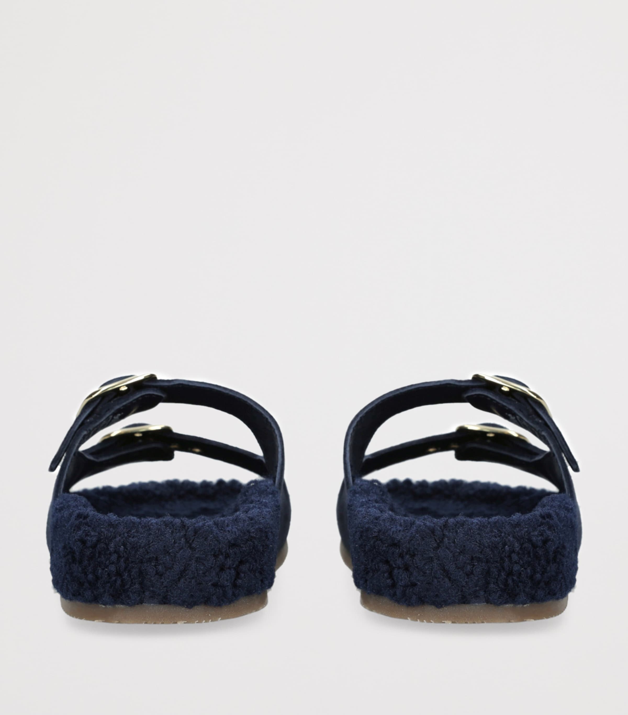 Chloé Kids Suede-Shearling Buckle Sandals Navy Image 2