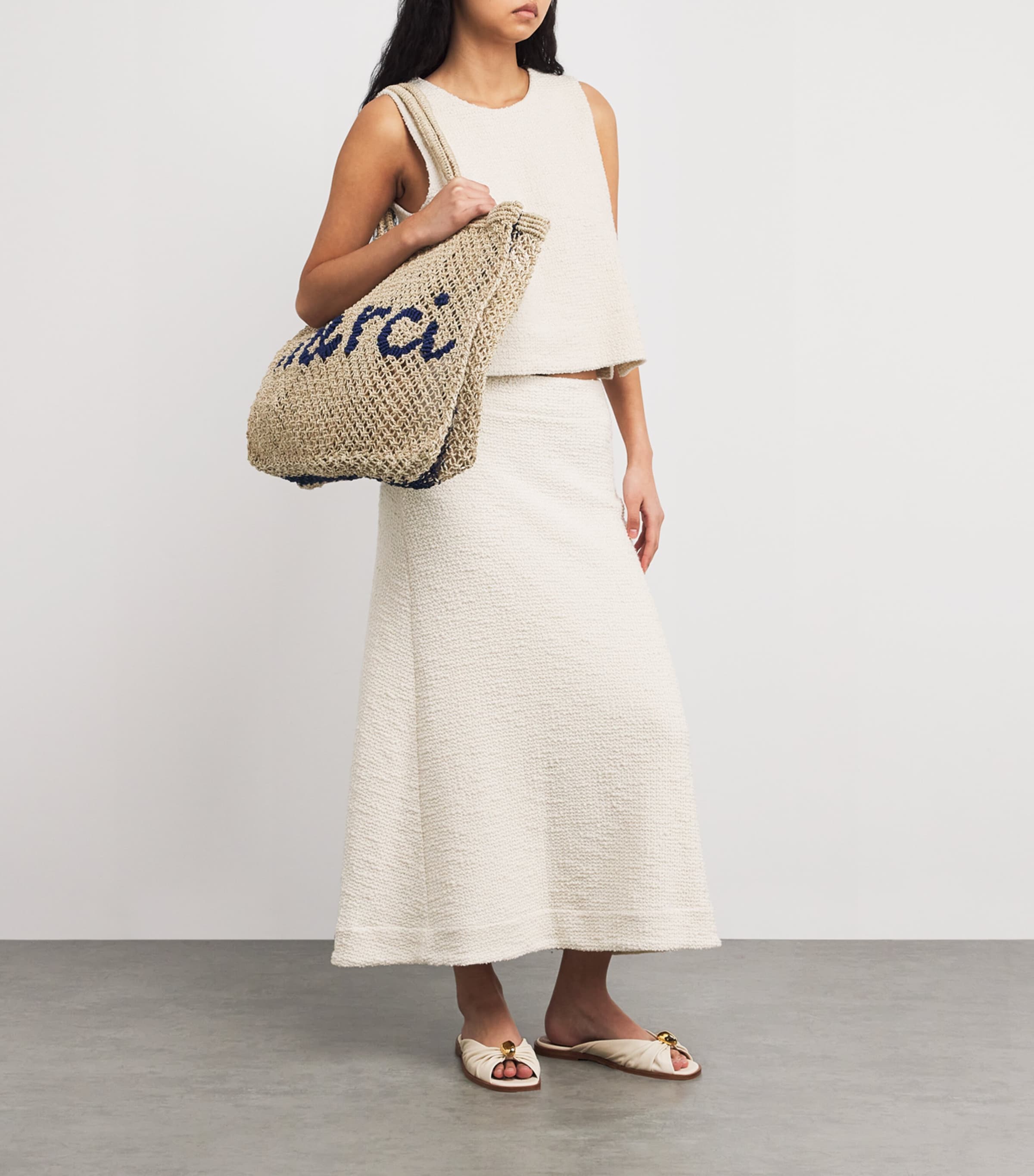 Bouclè A-Line Midi Skirt CREAM Image 2