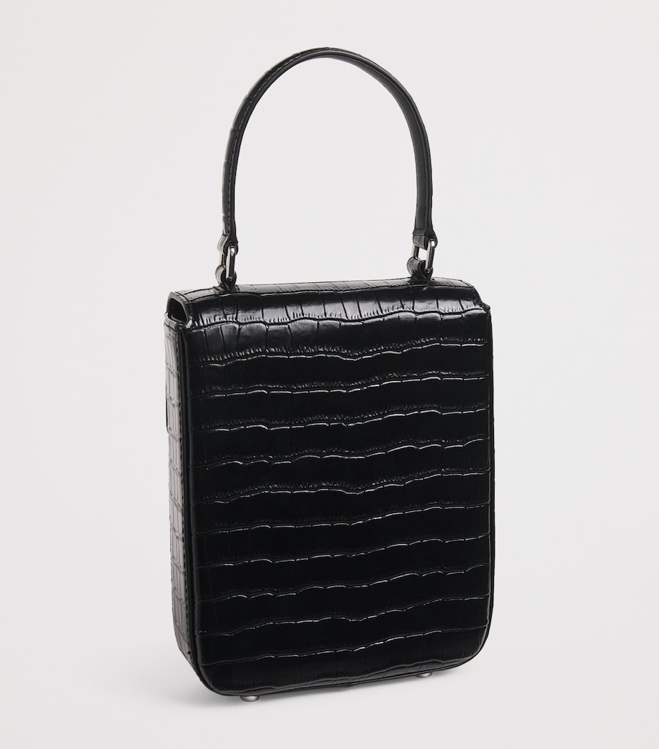 Mini Croc-Embossed Leather Top-Handle Bag BLACK Image 3