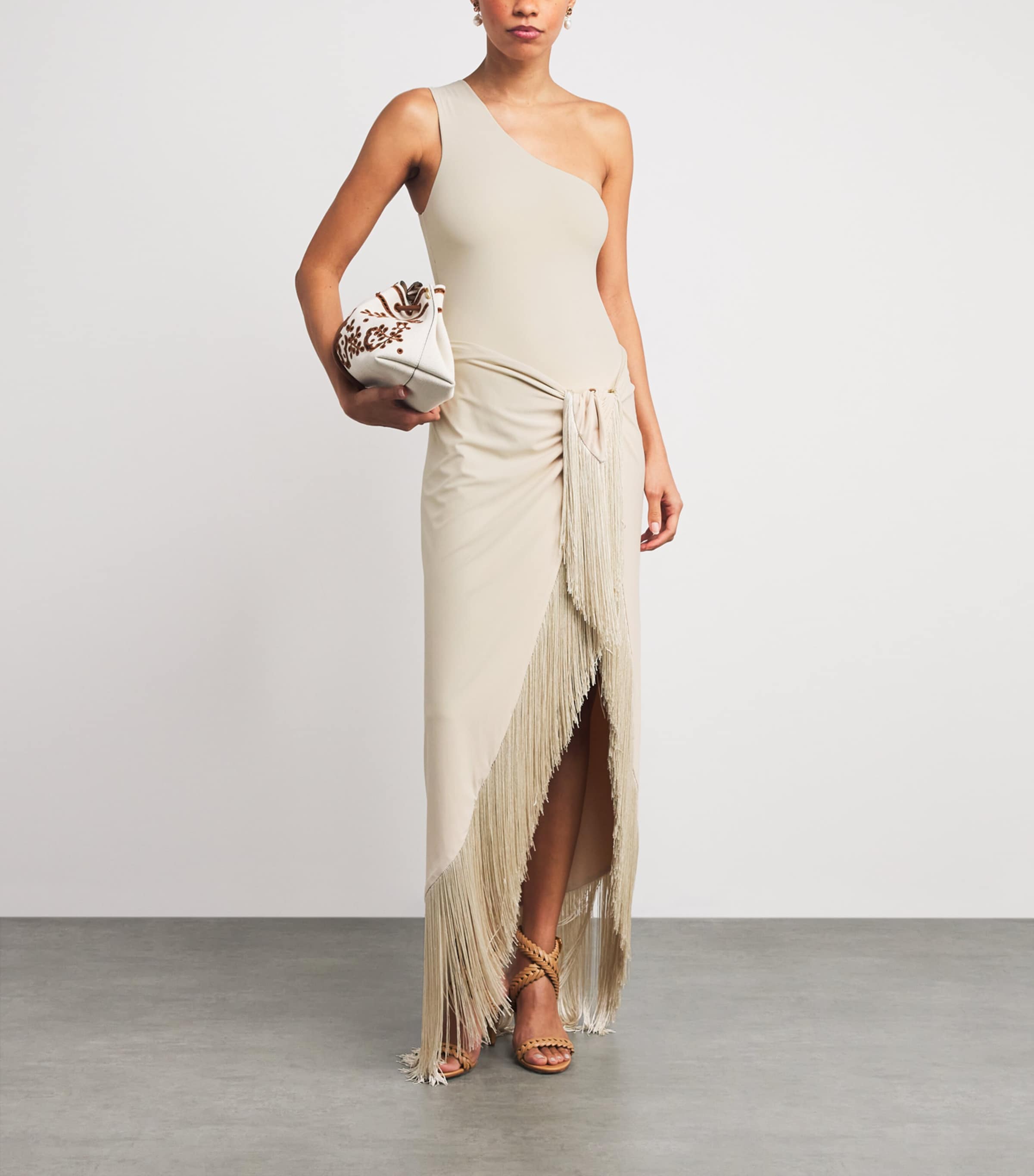 Pareo-Detail One-Shoulder Swimsuit STUCCO Image 2