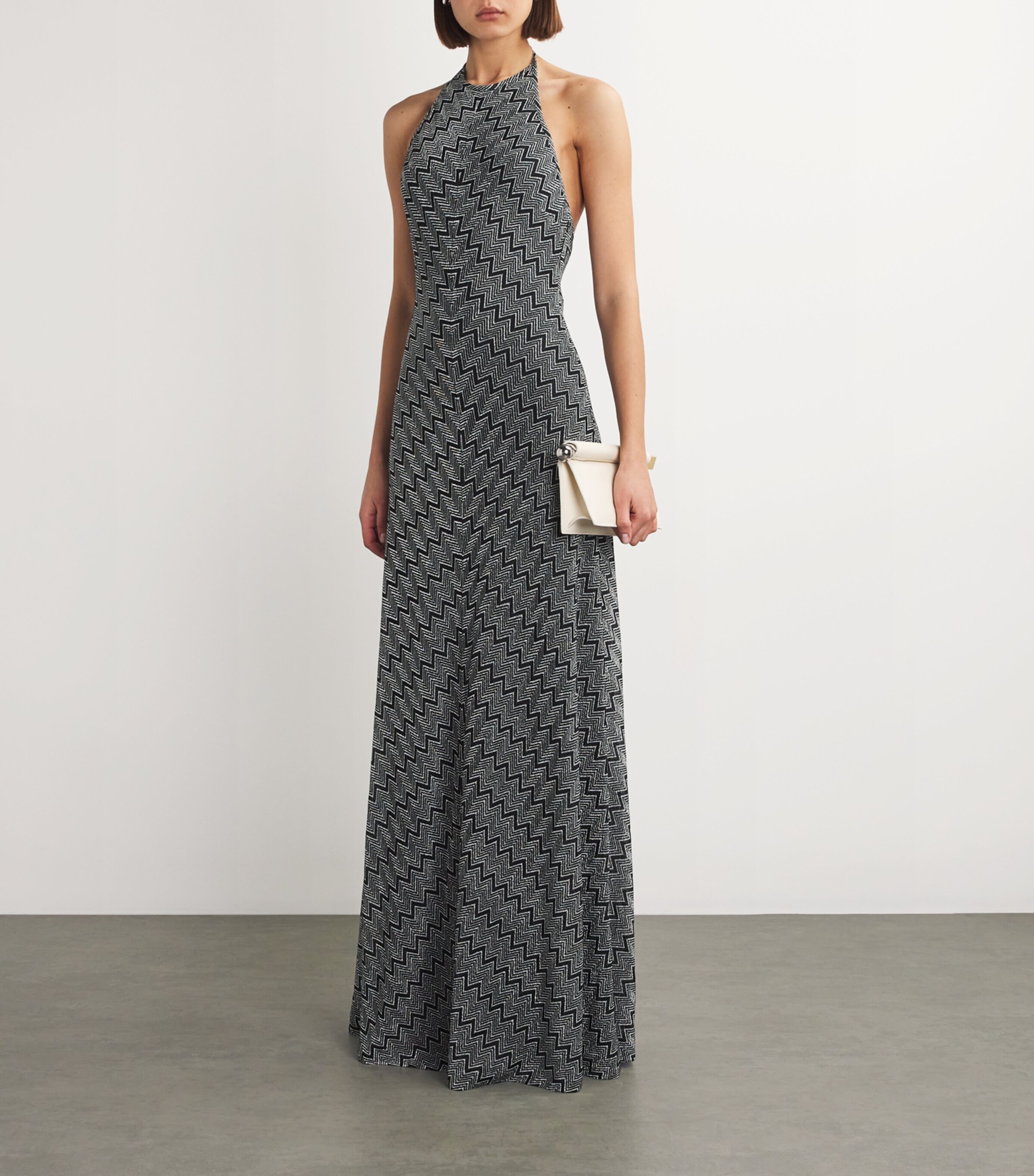 Missoni Womens Zigzag Halterneck Maxi Dress Black Silver Image 2