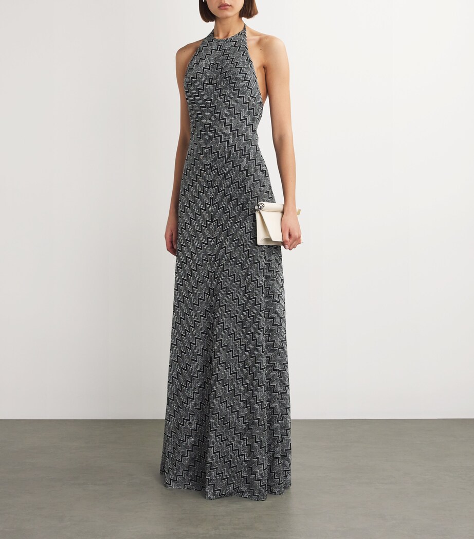 Zigzag Halterneck Maxi Dress S91LP BLACK SILVER Image 2