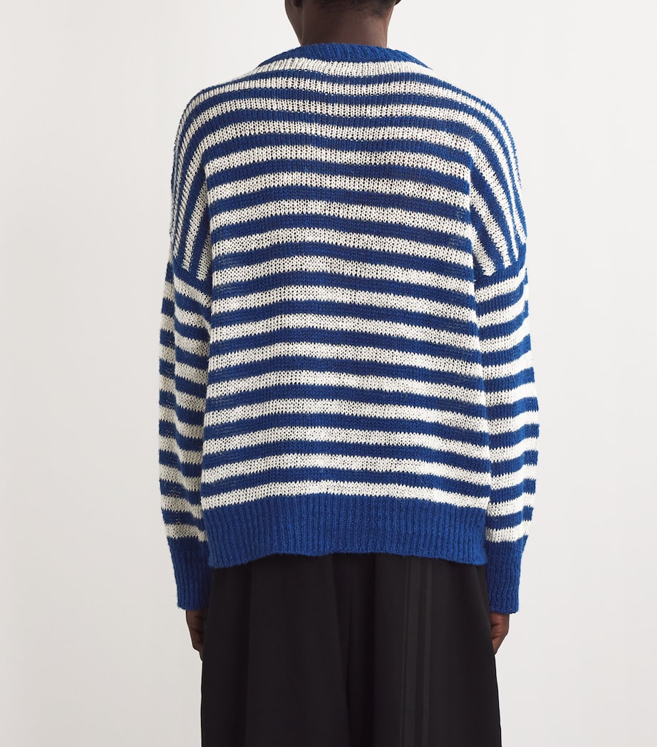 Róhe Mens Linen-Blend Striped Sweater Cobalt/cream Image 4