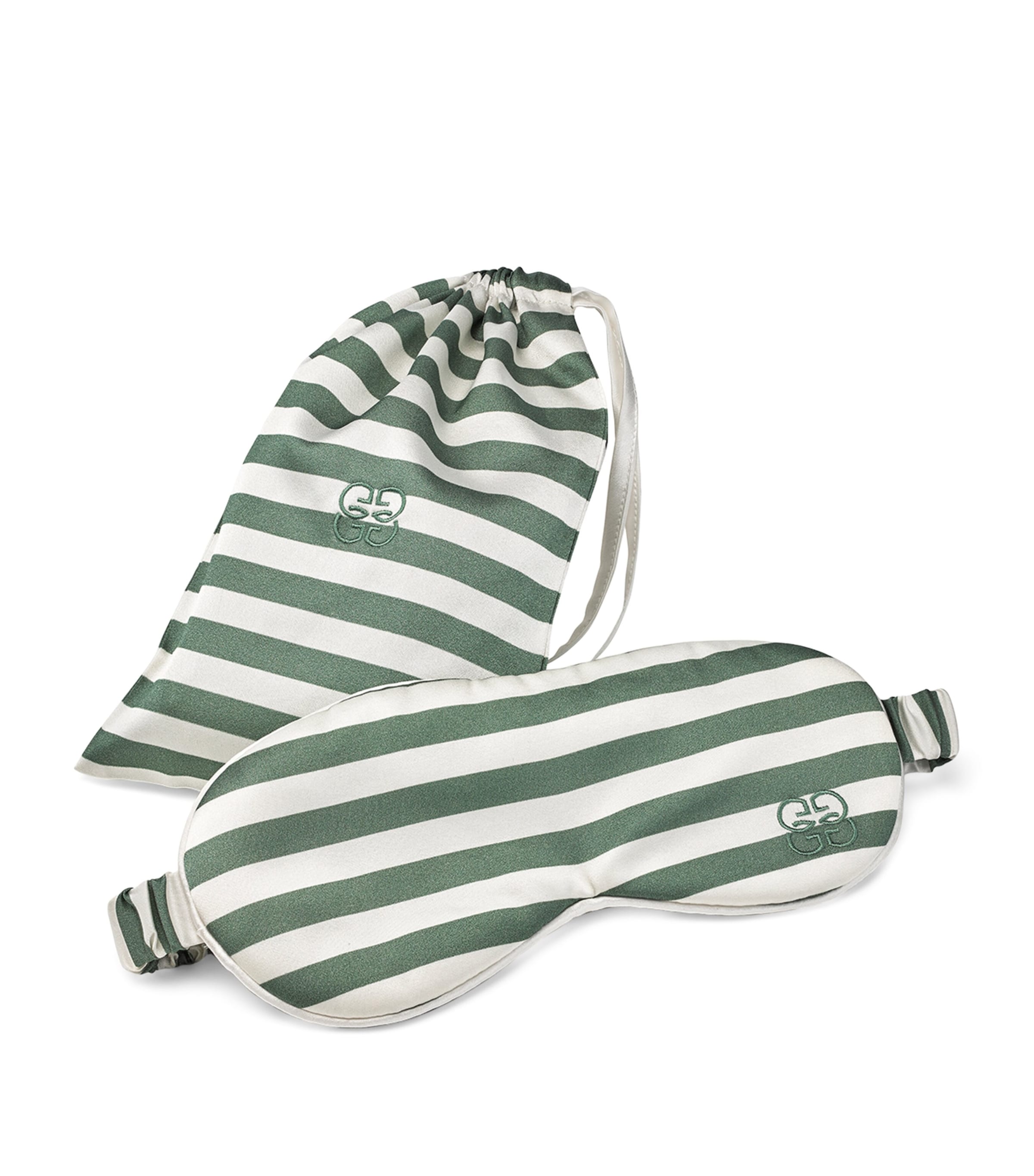Gingerlily Mulberry Silk Eye Mask and Laundry Bag Green & Ivory