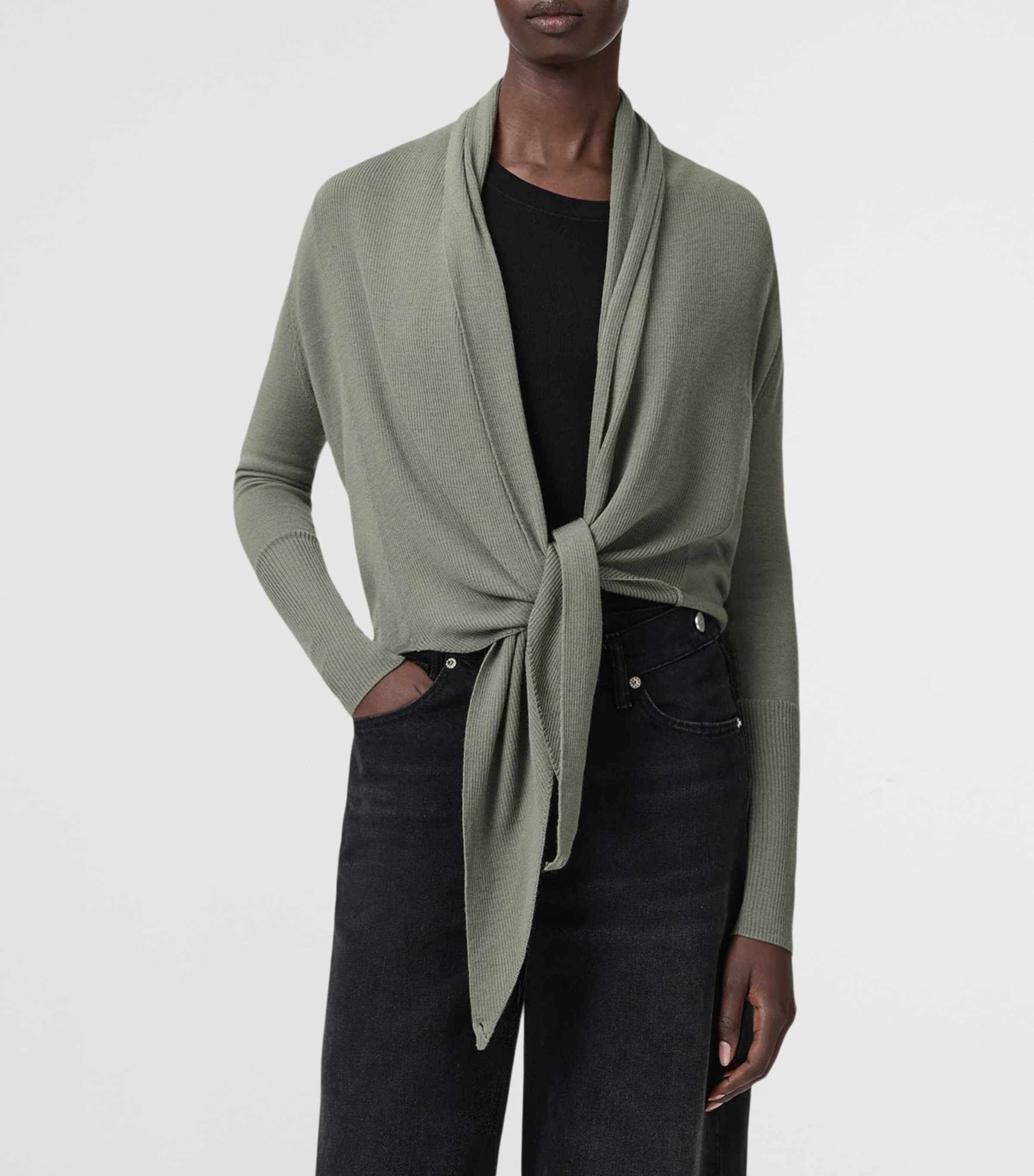 AllSaints Womens Wool Wasson Pirate Cardigan Laurel Green Image 3